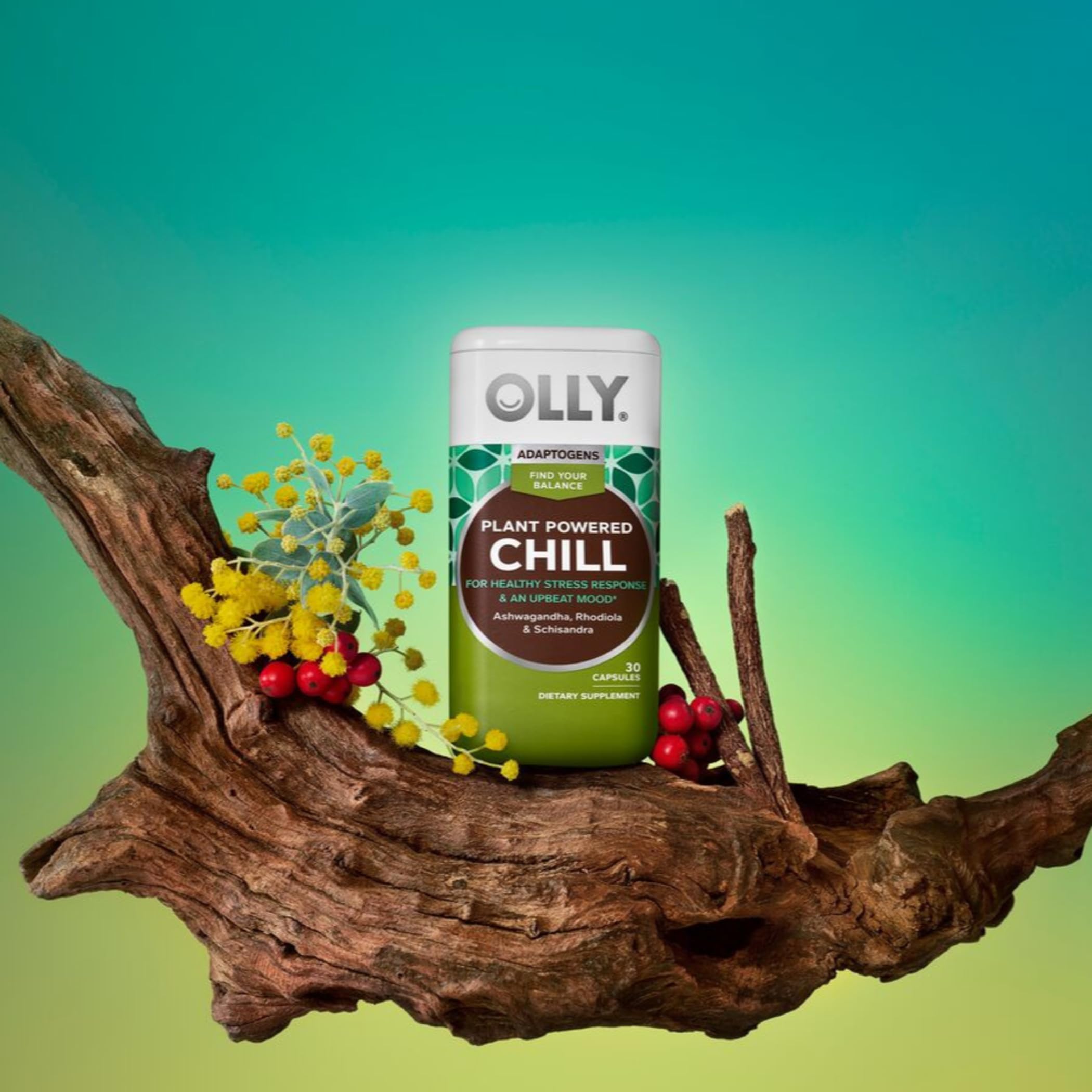 OLLY Chill Adaptogen, Ashwagandha, Mood Support Supplement with Rhodiola Root, Vegetarian Capsules - 30ct