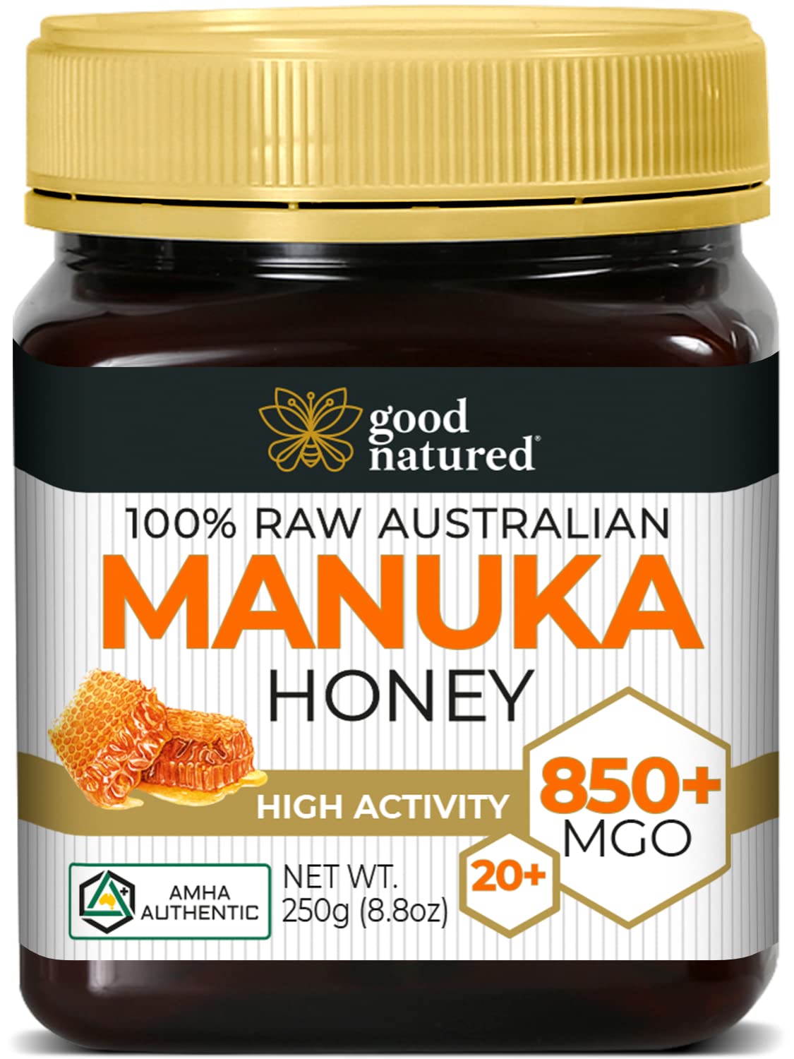 Manuka Honey MGO 850+ / 20+ Medical Grade Manuka - High Strength - Non GMO - Raw, Active - AMHA Certified - (NPA 20+) - 250g by Good Natured