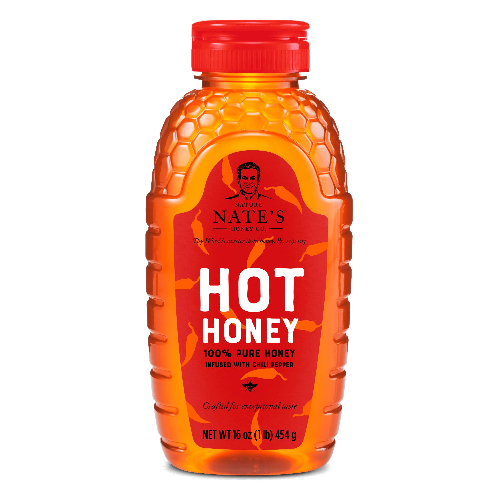 Nature Nate's Hot Honey: 100% Pure Honey Infused with Habanero Chili Pepper Flakes - 16 fl oz