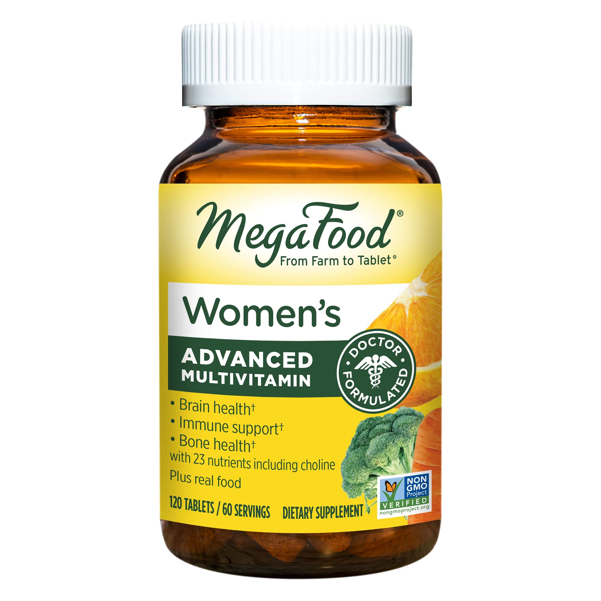 MegaFood Women's Advanced Multivitamin for Women - Doctor-Formulated With Iron, Choline, Vitamin D, Vitamin C & Zinc - Brain Health - Immune Support - Non-GMO - Vegetarian - 120 Tabs (60 Servings)