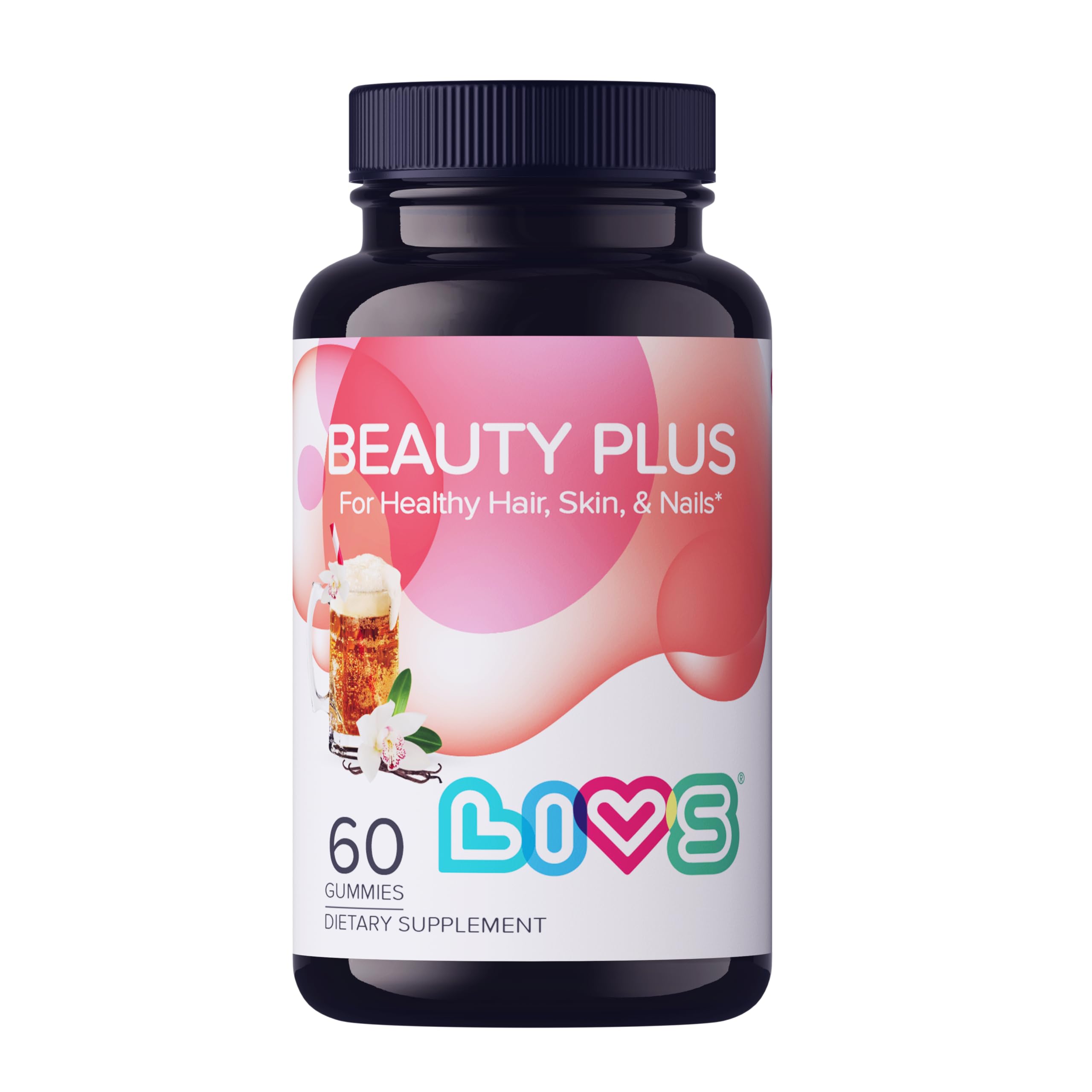 LIVS Beauty Plus - Hair, Skin, and Nails Gummies, Biotin Gummies for Hair Growth with Vitamin A, C, E, B12, Gummy Vitamins with No Artificial Flavors, Cream Soda Flavor, 60 Count