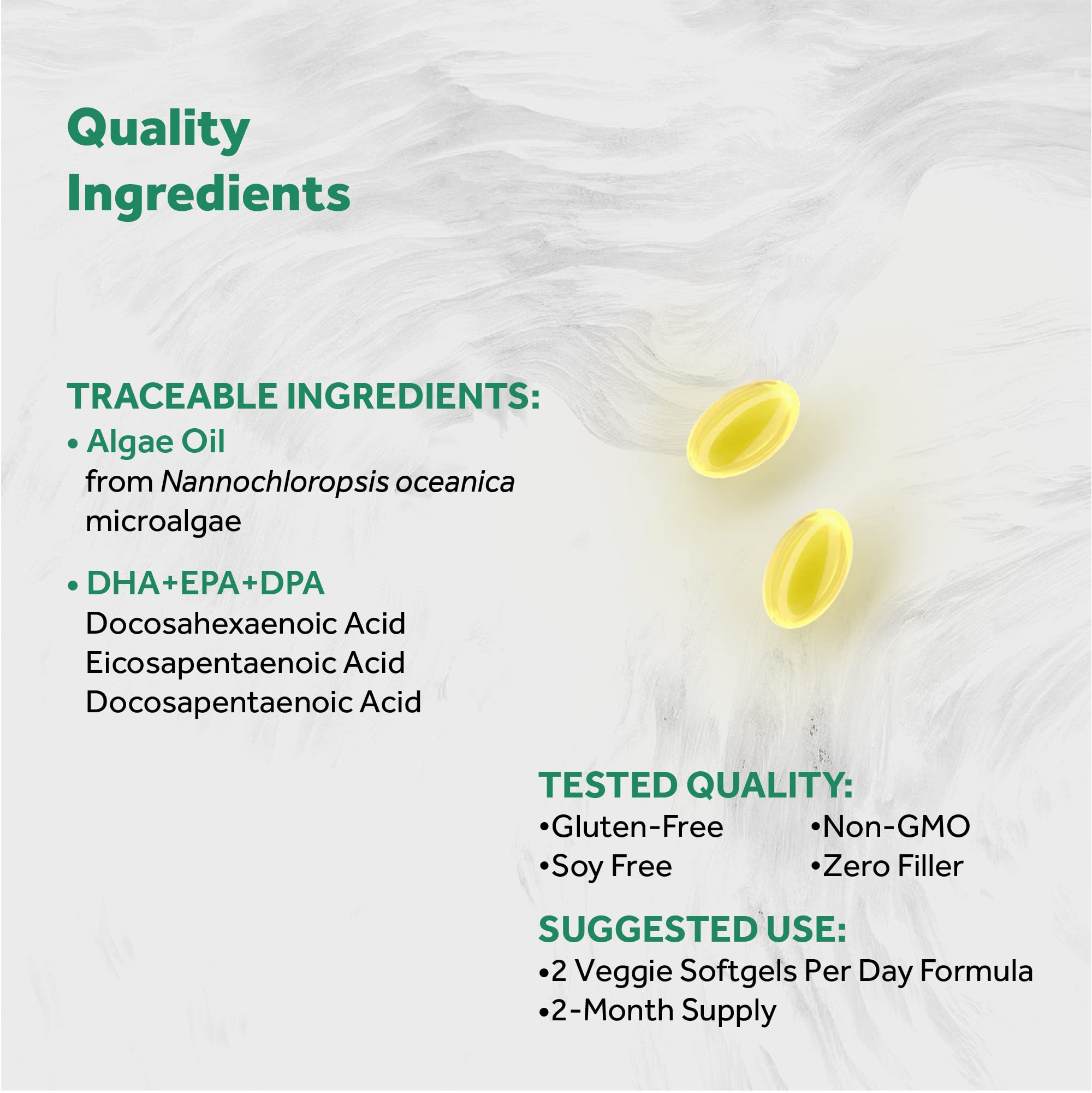 Naturalis Vegan Omega 3 DHA, EPA & DPA from Algae | Vegan Society Certified, Sustainably Sourced, True Full Spectrum | 120 Veggie Softgels (Carrageenan Free)