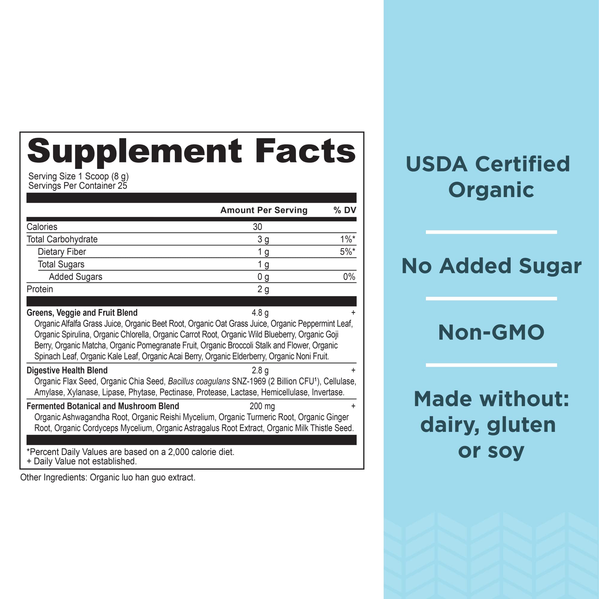 Ancient Nutrition Super Greens Powder, Organic Superfood Powder with Probiotics Made with Spirulina, Chlorella, Matcha, and Digestive Enzymes, 25 Servings, 7.5oz