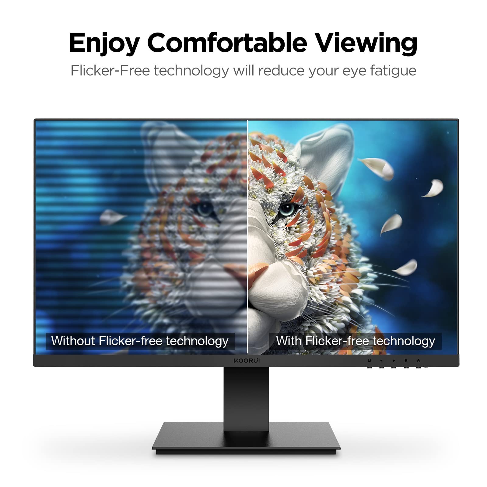 KOORUI 24 Inch Computer Monitor, FHD 1920 x 1080p Office PC Monitor IPS Display 75Hz, HDMI, VGA, 75 x 75 mm VESA Mountable, Frameless, Eye Protection and Ergonomic Tilt Adjustment