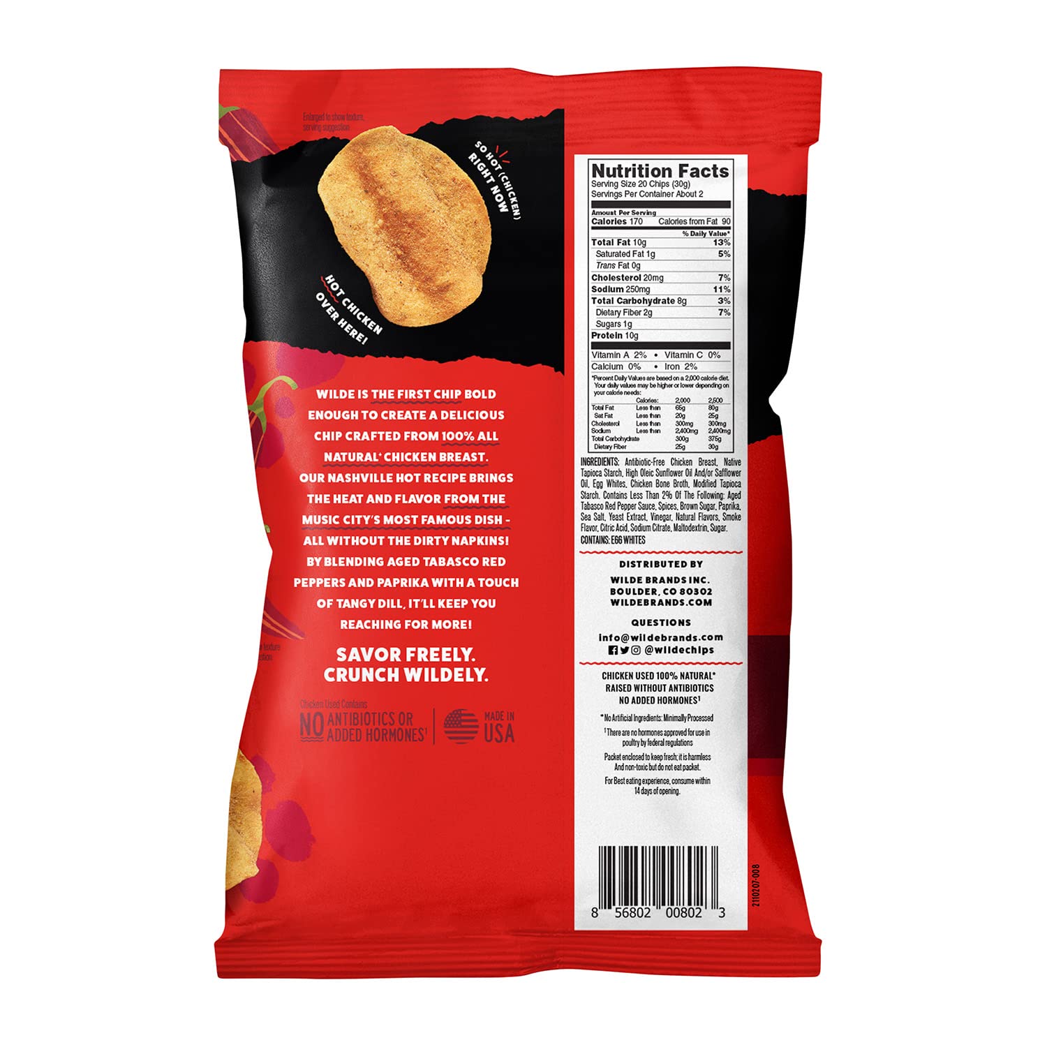 Nashville Hot Protein Chips by Wilde, Thin and Crispy, High Protein, Keto Friendly, Made with Real Ingredients 2.25oz Bag (8 Pack)