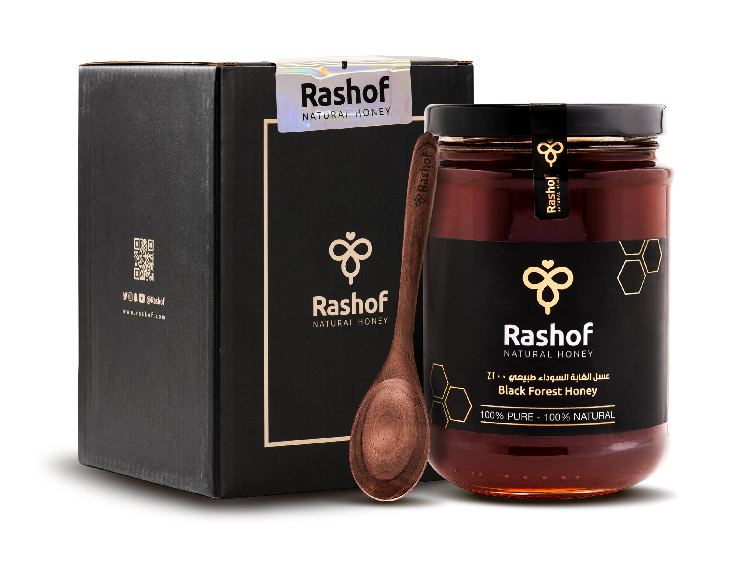 WALLECOM Rashof Pure Honey Black Forest, All Natural & Organic Honey - Non GMO, Grade A, Certified and Unpasteurized Honey with Super Natural Stunning Taste - 500g