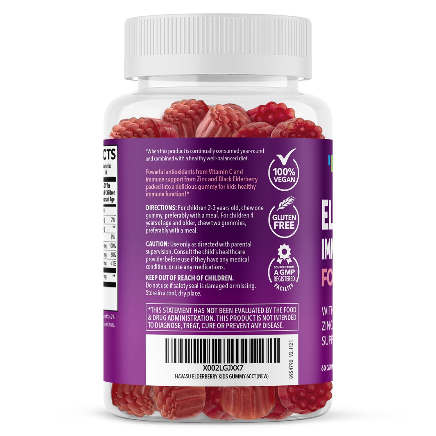 HAVASU NUTRITION Elderberry Gummies for Kids with Zinc & Vitamin C | Potent Herbal Supplement with Antioxidants to Support Immune Defense | Vegan Gummies