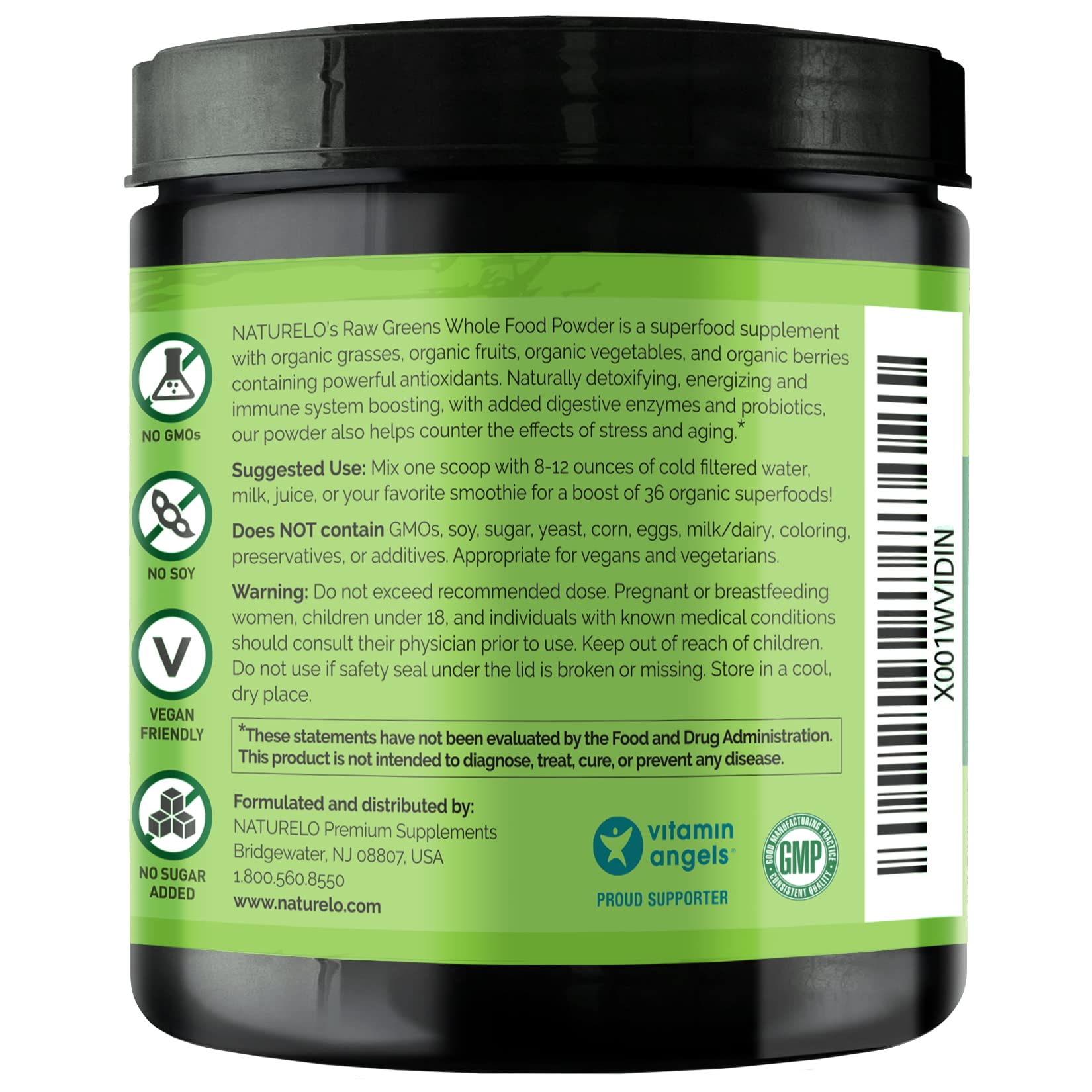 NATURELO Raw Greens Superfood Powder - Wild Berry Flavor - Boost Energy, Detox, Enhance Health - Organic Spirulina - Wheat Grass - Whole Food Nutrition from Fruits & Vegetables - 60 Servings