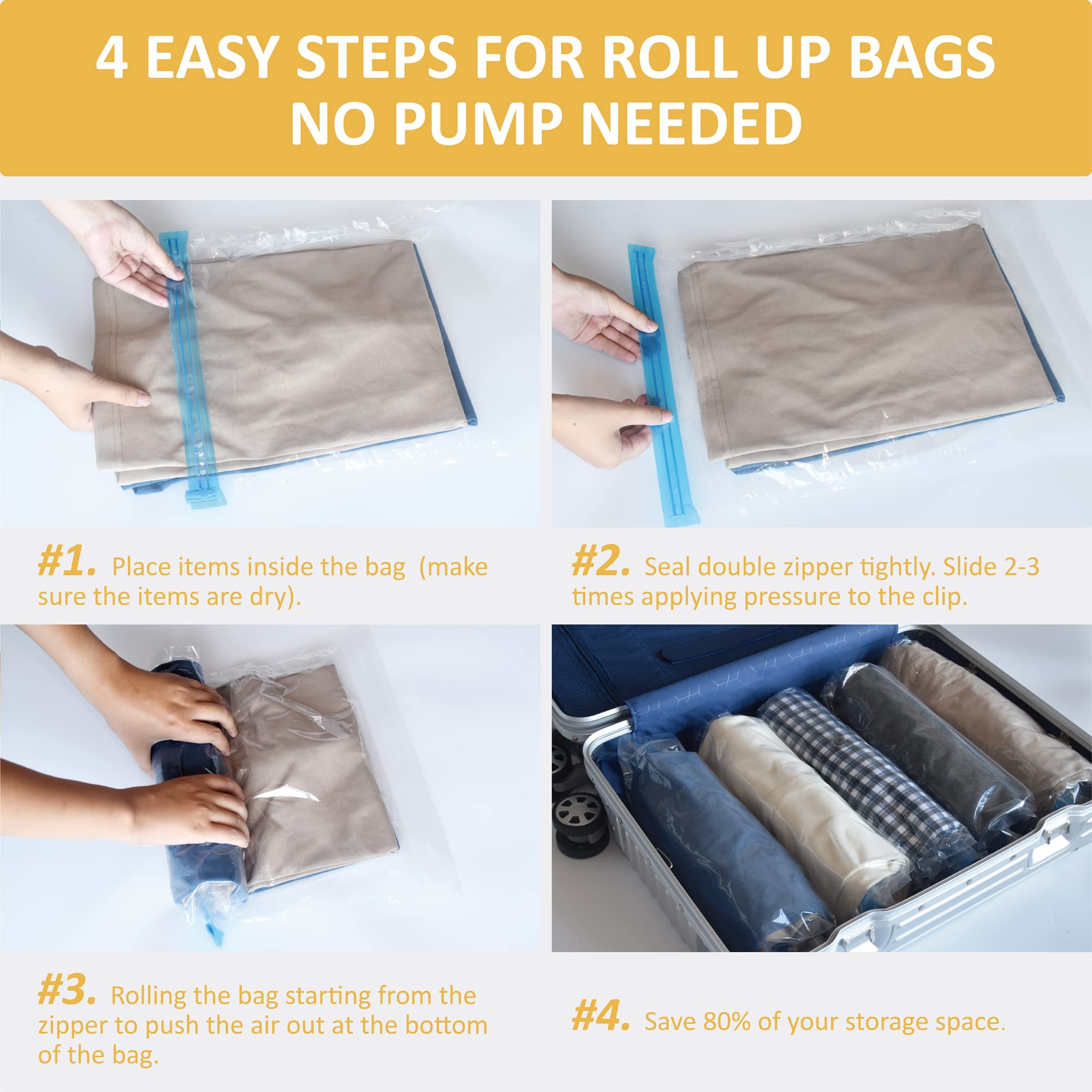 12 Travel Compression Bags Vacuum Packing, Roll Up Space Saver Bags for Luggage, Cruise Ship Essentials (5 Large /5 Medium/2 Small Roll)