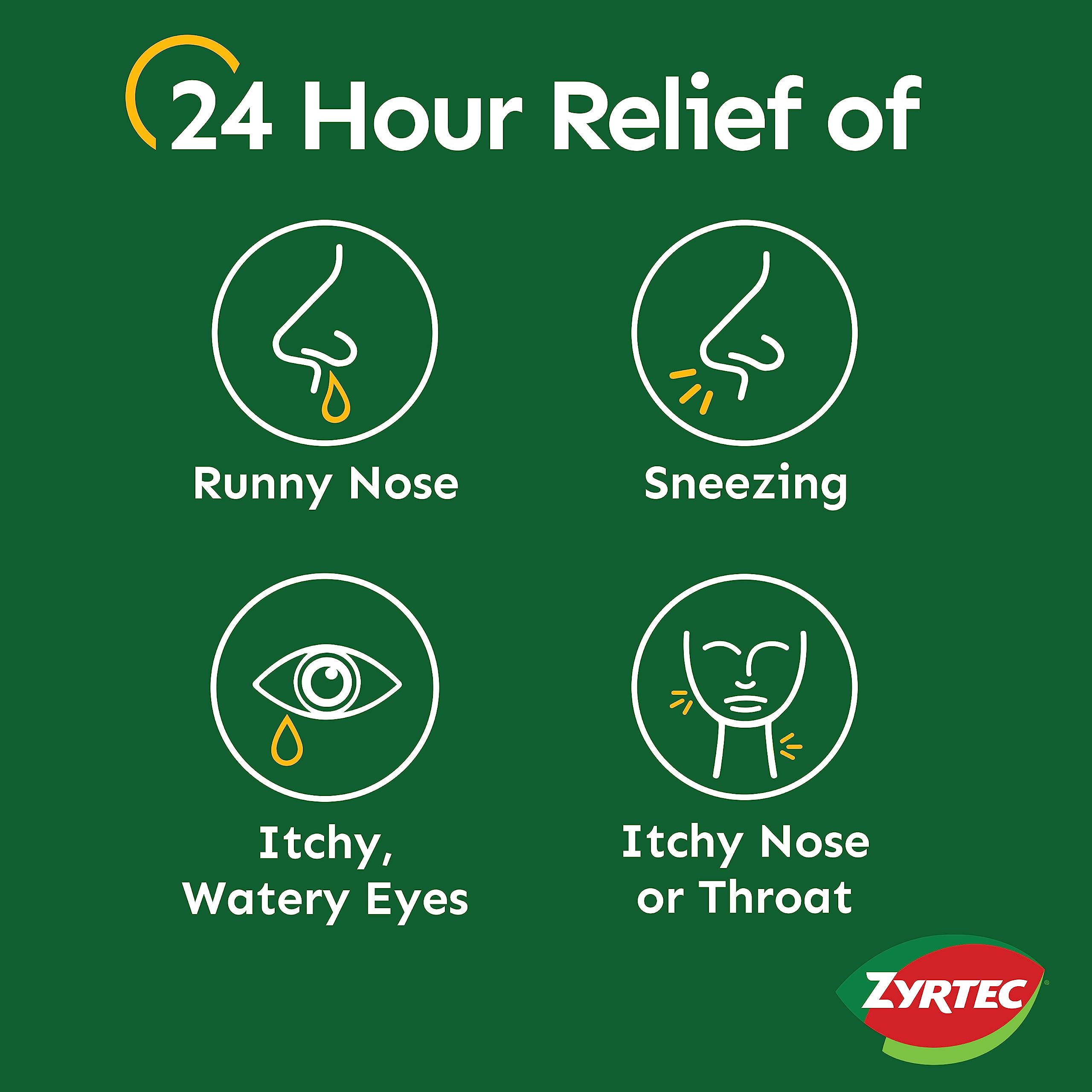 Zyrtec 24 Hour Allergy Relief Tablets, 10 mg Cetirizine HCl Antihistamine Allergy Medicine, 30 ct