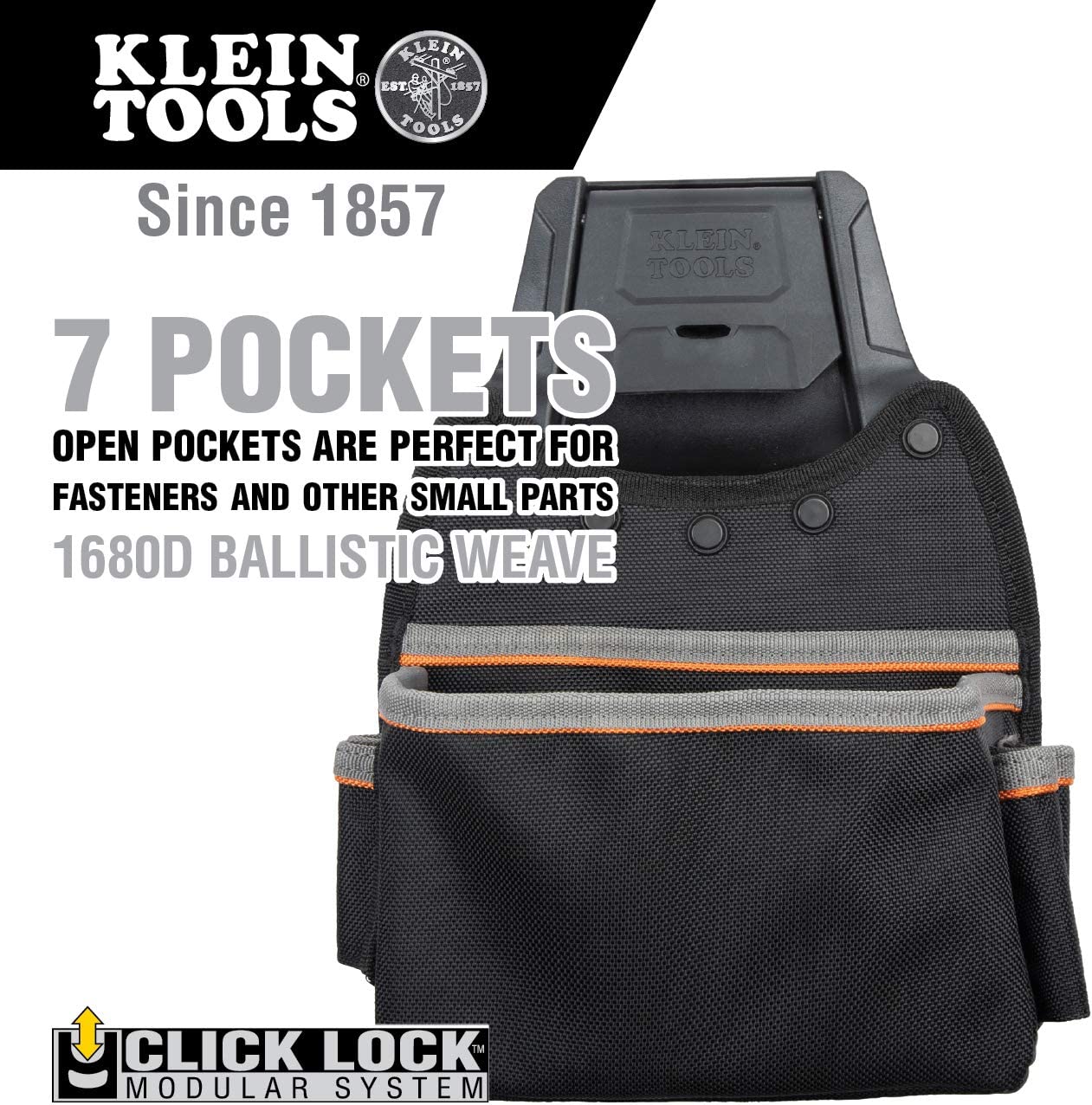 Klein Tools 55913 Tool Pouch, Tradesman Pro Modular Parts Pouch with Belt Clip works with Klein Click Lock Modular Wall Rack and Tool Belts