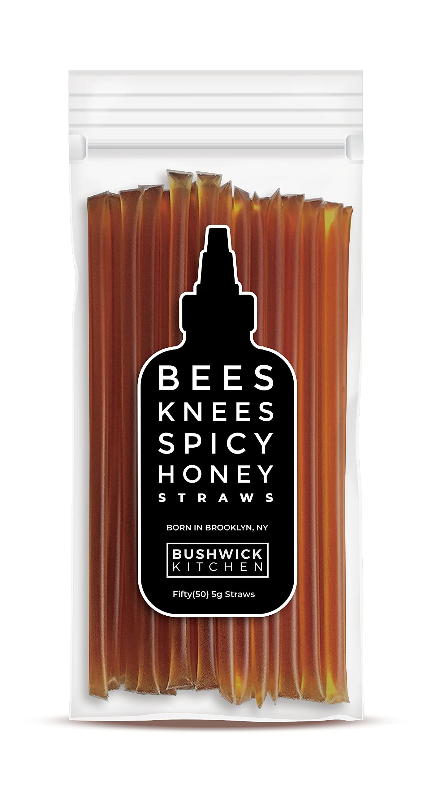 Bees Knees Spicy Honey Sticks, 50 Sticks, 1tsp each, Wildflower Hot Honey Straws Mixed with Habanero Peppers, Honey Sticks for Cooking, Cocktails, Foodie Gifts, Hot Sauce Gifts