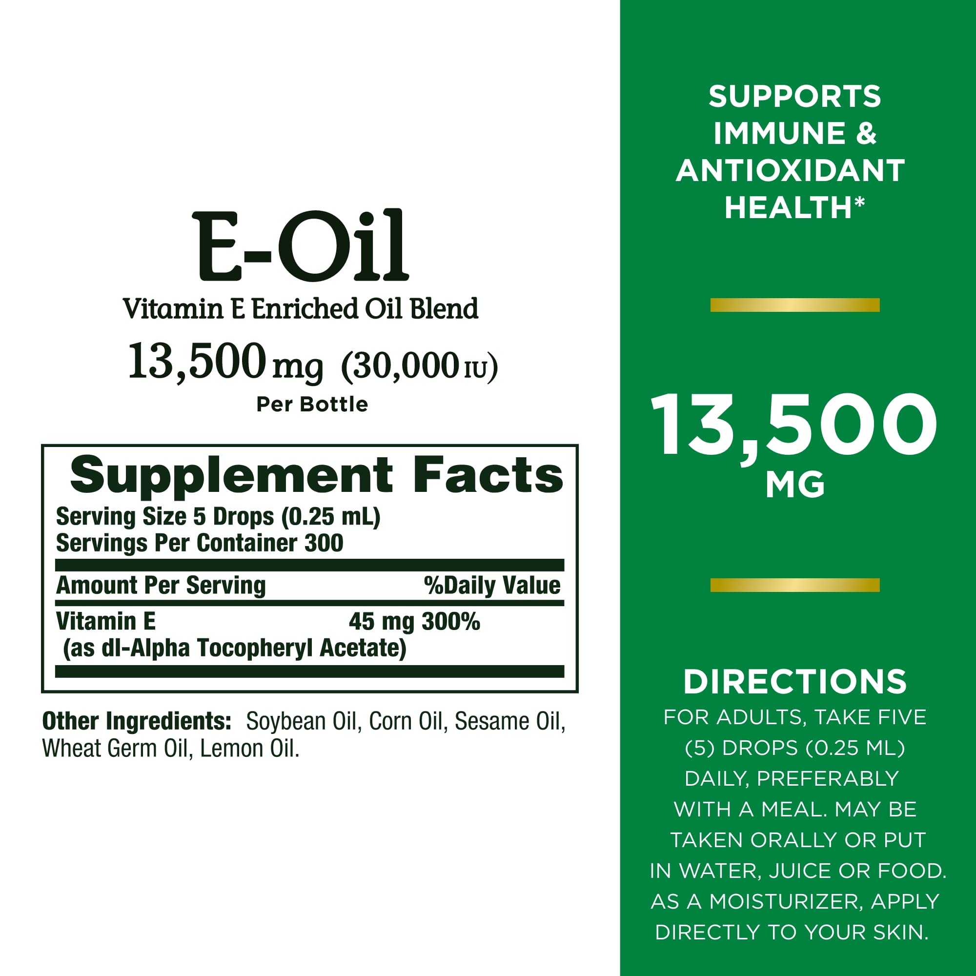 Nature's Bounty Vitamin E Oil, Supports Immune & Antioxidant, 30,000IU Vitamin E, Topical or Oral, 2.5 fl Oz