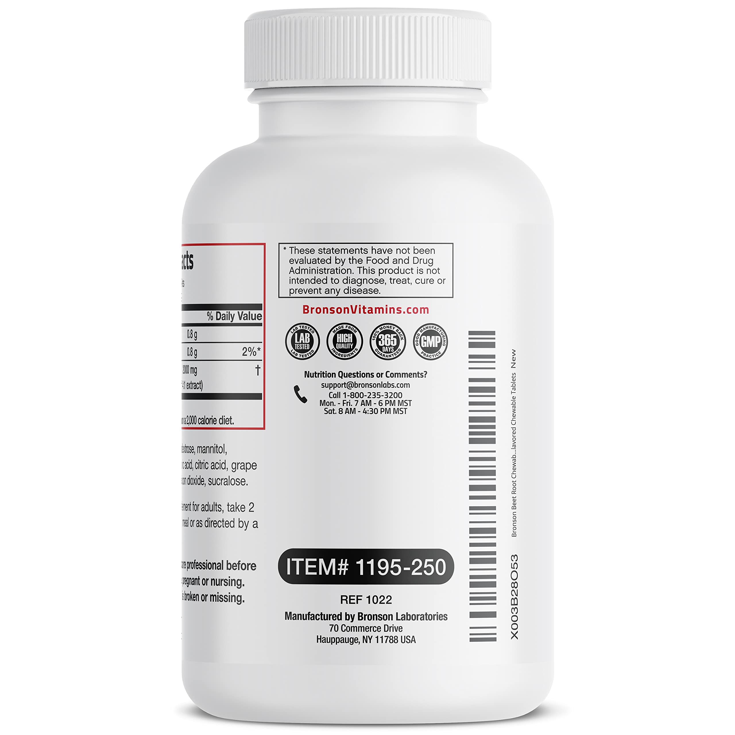 Bronson Beet Root Chewables 2000 MG, Grape Flavored - Extra Strength 2000 MG Per Serving Circulation Support Heart Health & Stamina, Non-GMO, 250 Vegetarian Grape Flavored Chewable Tablets