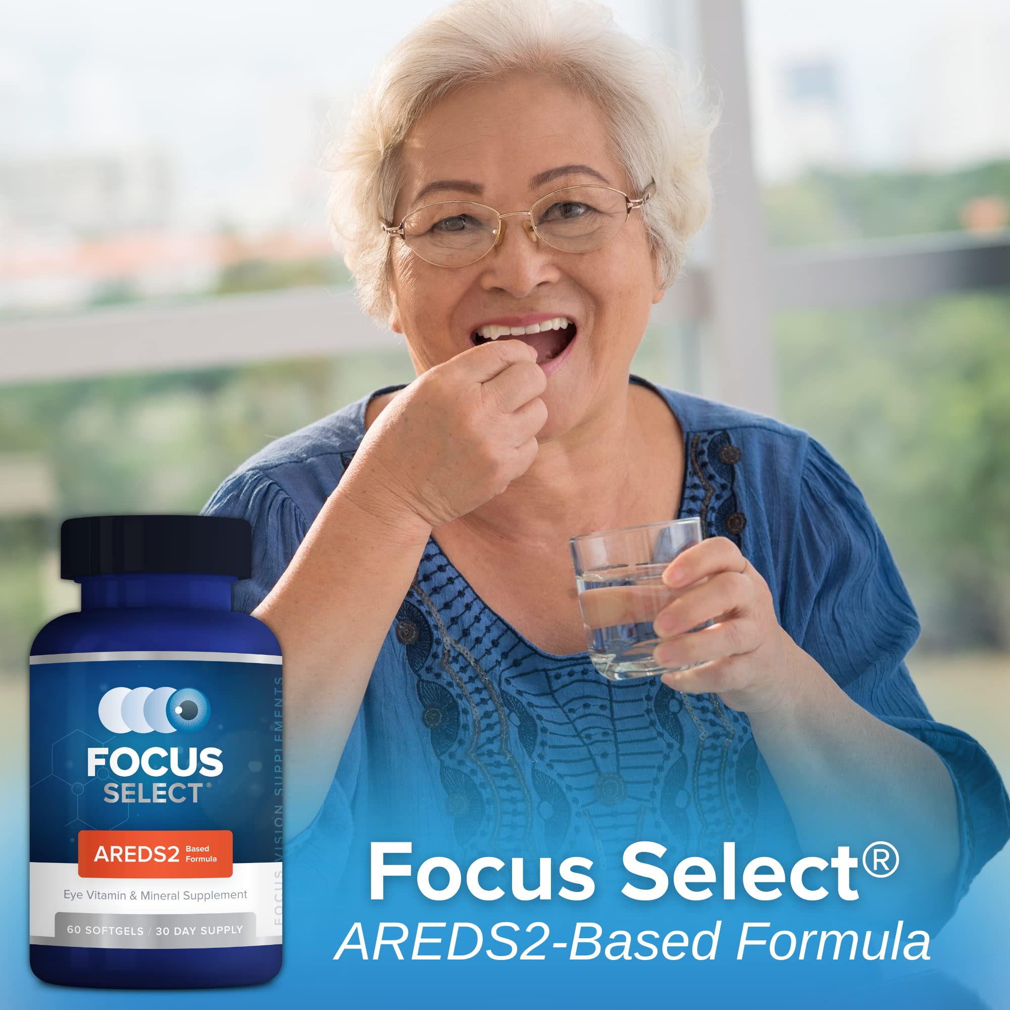 Focus Select AREDS2 Based Eye Vitamin-Mineral Supplement - AREDS2 Based Supplement for Eyes (60 ct. 30 Day Supply) - AREDS2 Based Low Zinc Formula - Eye Vision Supplement and Vitamin