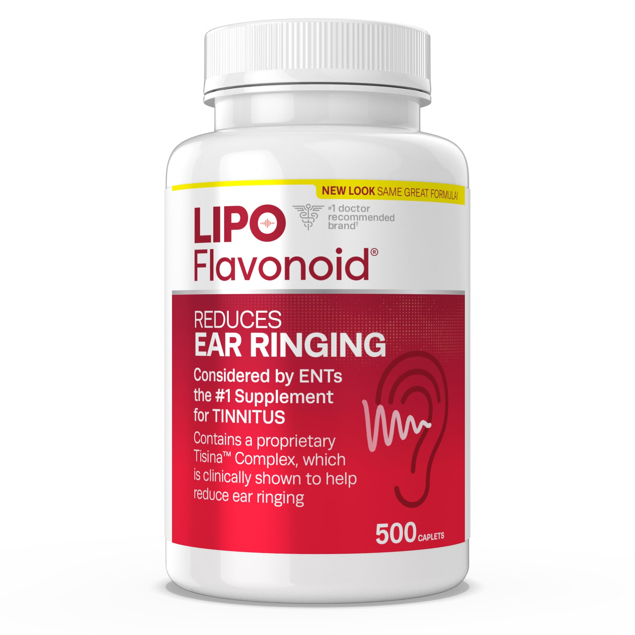 Lipo Flavonoid Plus, Tinnitus Relief for Ringing Ears, OTC Flavonoid Ear Health Vitamins, Bioflavonoids & Vitamin C, 500 Caplets