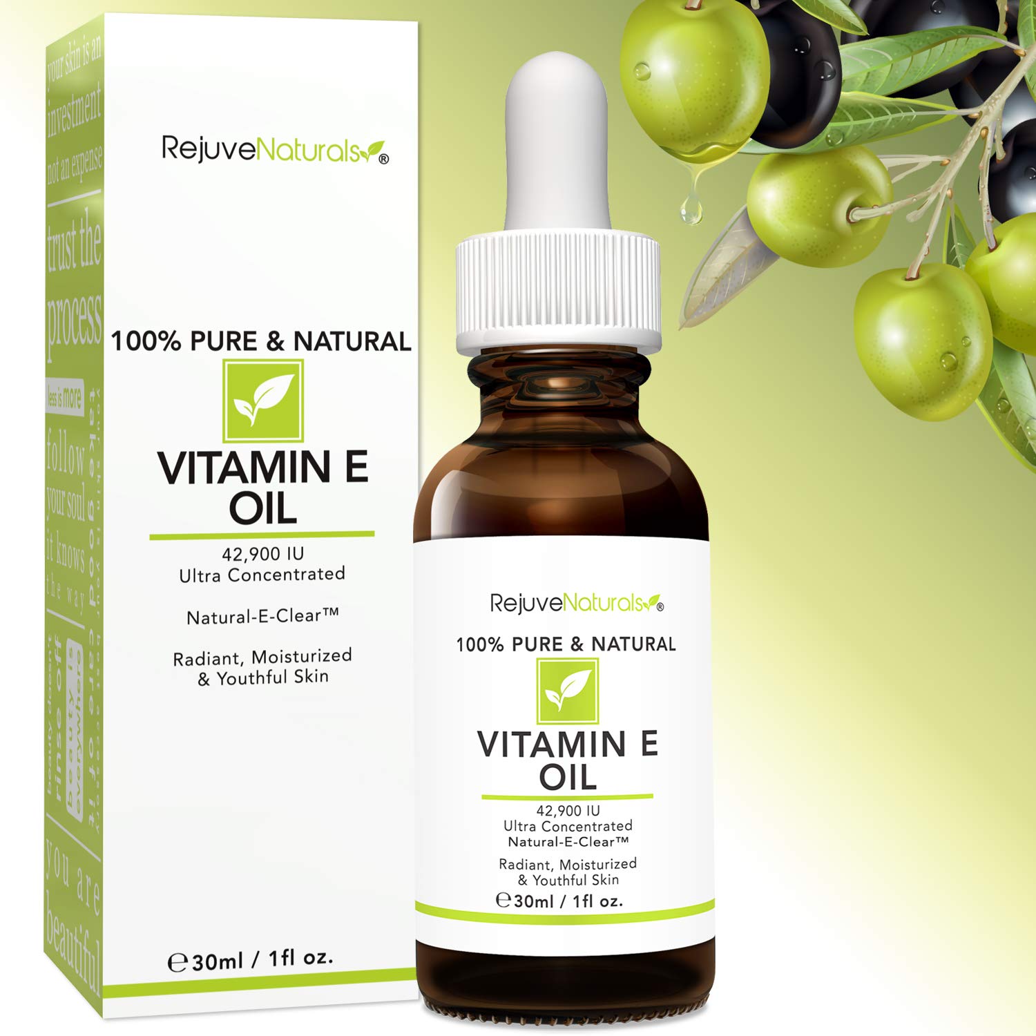 Vitamin E Oil - 100% Pure & Natural, 42,900 IU. Repair Dry, Damaged Skin from Surgery & Acne, Age Spots & Wrinkles. Boost Collagen for Moisturized, Youthful-looking Skin. d-alpha tocopherol