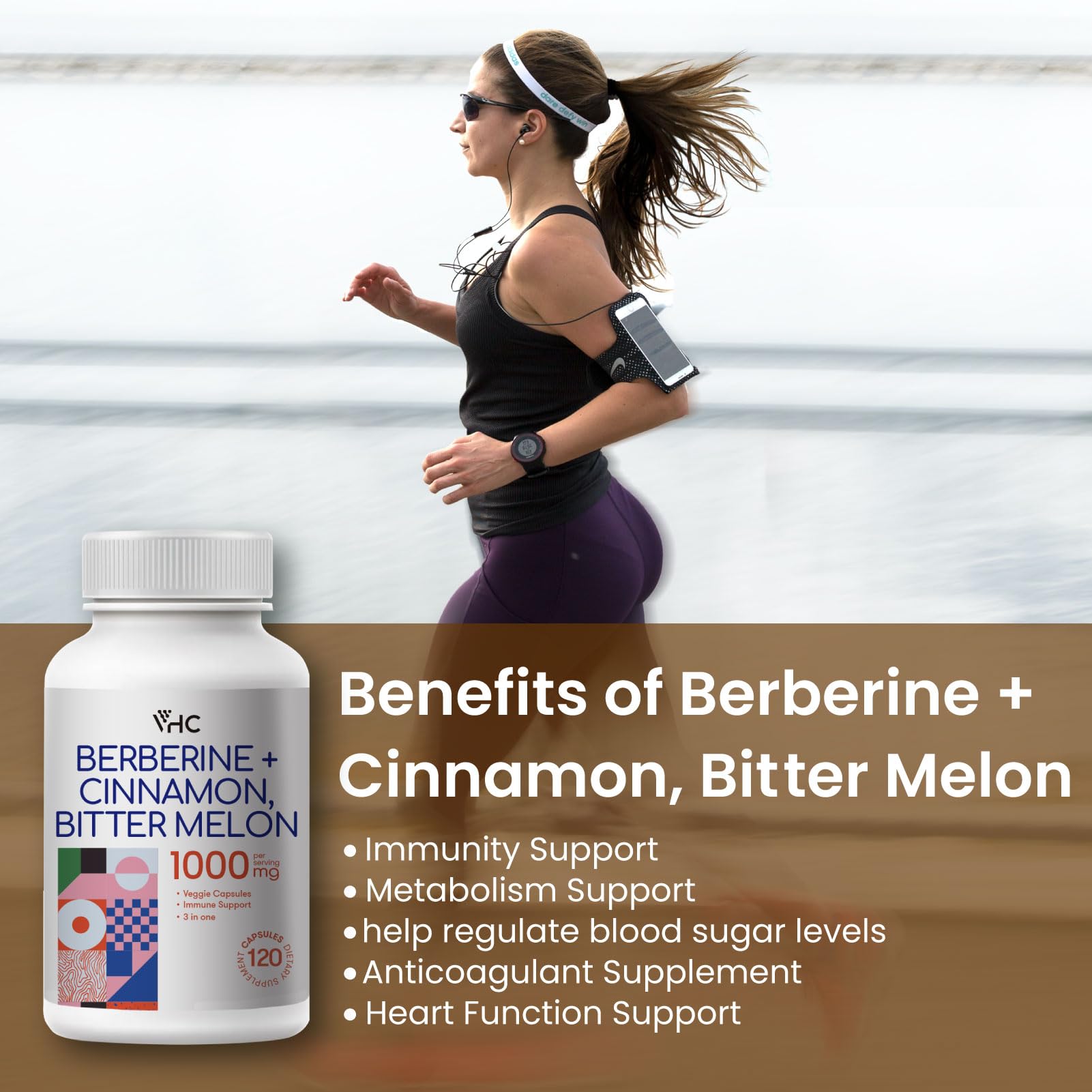 Berberine Supplement 1000mg with Ceylon Cinnamon, Bitter Melon, 3 in 1 Triple Action Formula Berberine HCL Supplements, for Immune, Cardiovascular, Gastrointestinal, 120 Veggie Capsules, Made in USA