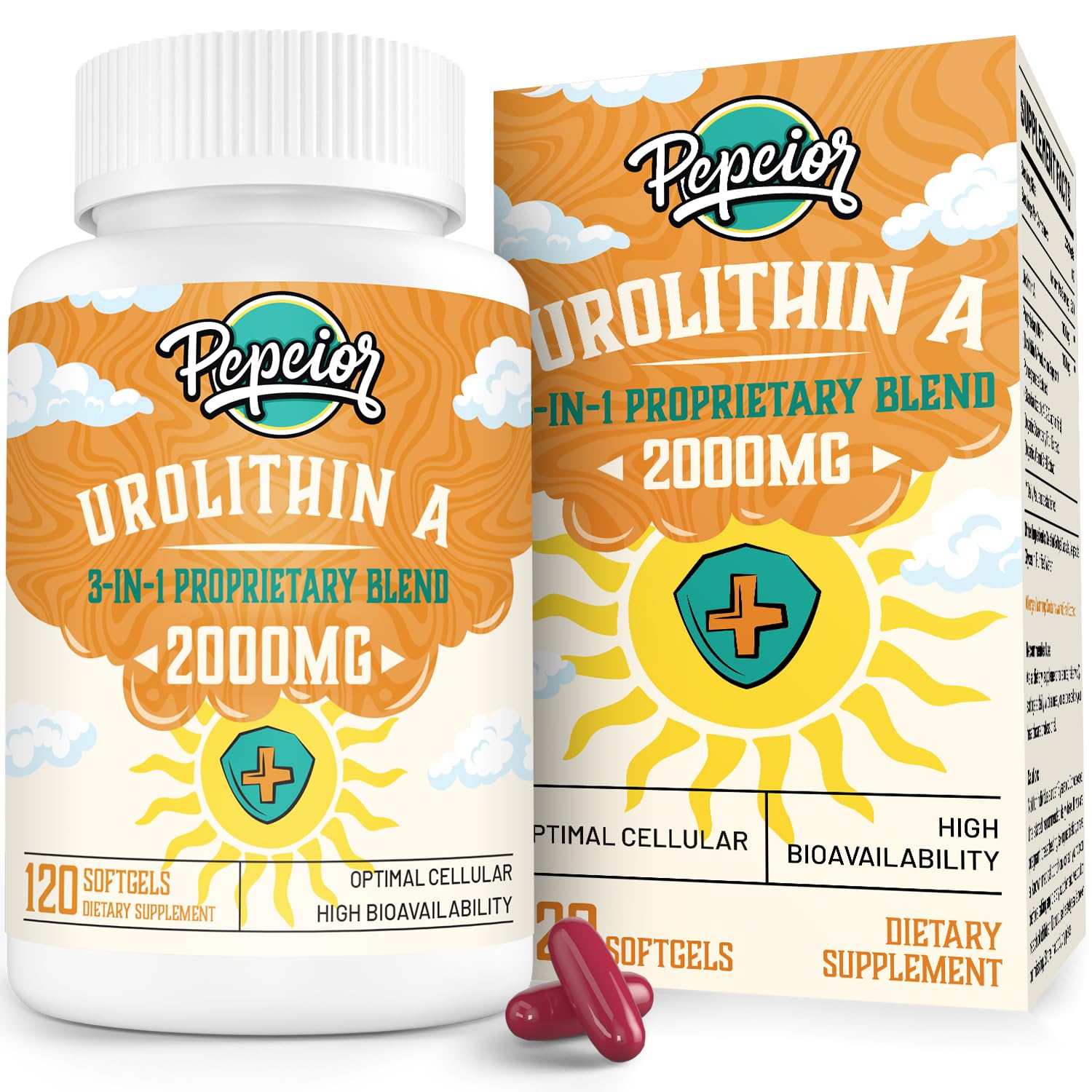 Urolithin A Supplement 2000MG - for Mitochondria, Energy, Antioxidants, Premium Quality Cellular, 120 Softgels