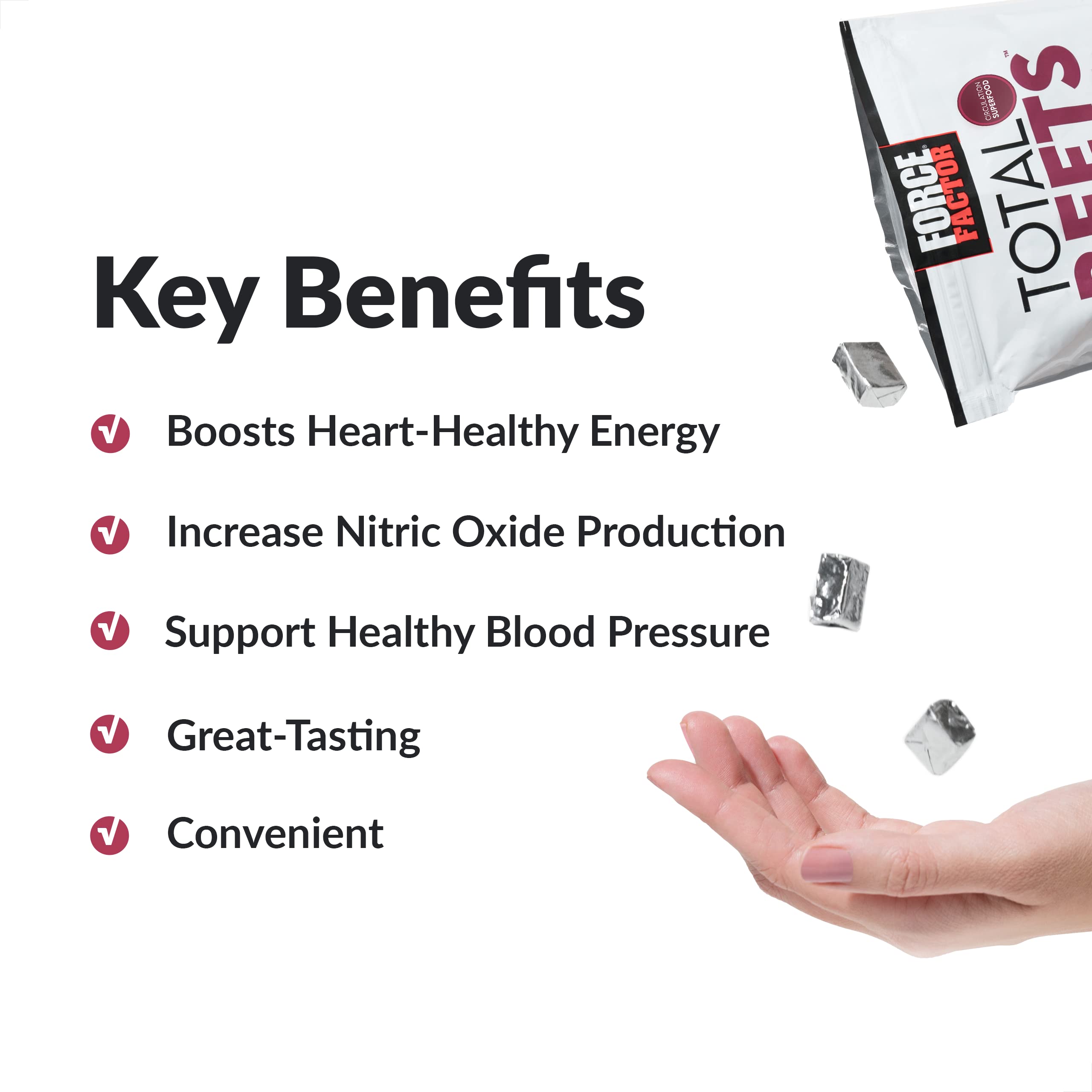 FORCE FACTOR Total Beets Blood Pressure Support Supplement, Beets Supplements with Beets Powder, Great-Tasting Beets Chewables for Heart-Healthy Energy, and Increased Nitric Oxide, 180 Chews, 3-Pack