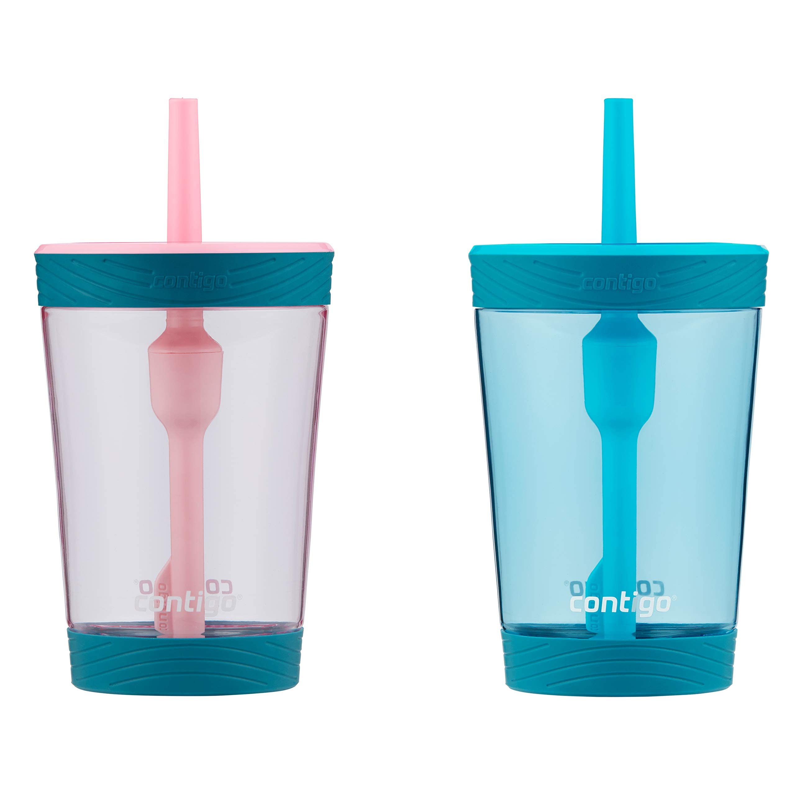 Contigo Kids Spill-Proof 14oz Tumbler with Straw and BPA-Free Plastic, Fits Most Cup Holders and Dishwasher Safe, 2-Pack Strawberry Cream & Blue Raspberry