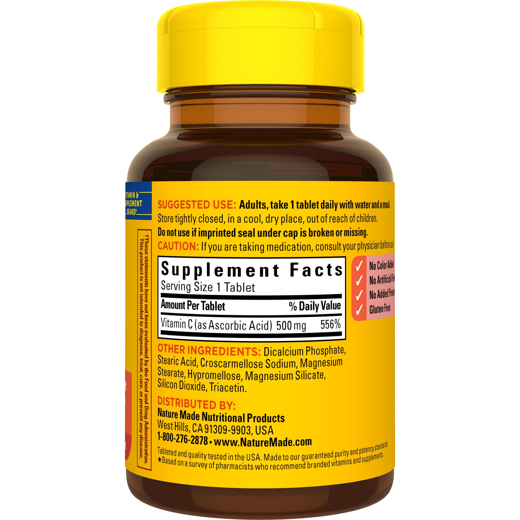 Nature Made Vitamin C 500 mg Caplets, 100 Count to Help Support the Immune System