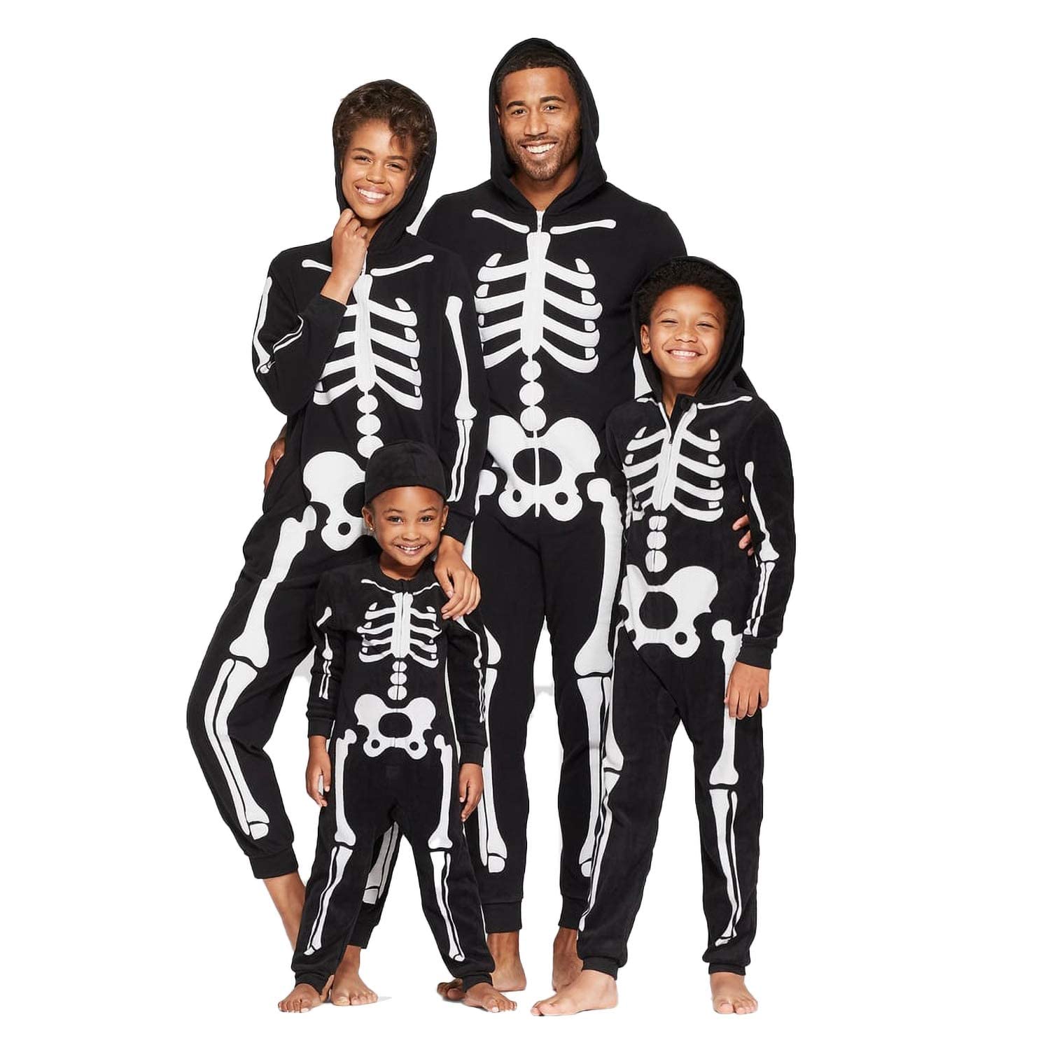 Jobakids Unisex Kids Halloween Costume Skeleton with Glow Hoodie Onesie Kids Small 6-8 Years