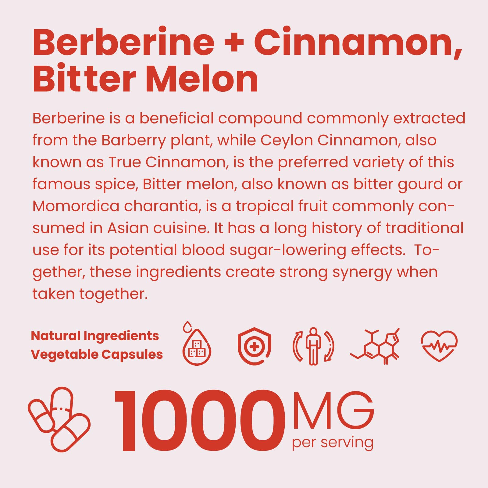 Berberine Supplement 1000mg with Ceylon Cinnamon, Bitter Melon, 3 in 1 Triple Action Formula Berberine HCL Supplements, for Immune, Cardiovascular, Gastrointestinal, 120 Veggie Capsules, Made in USA