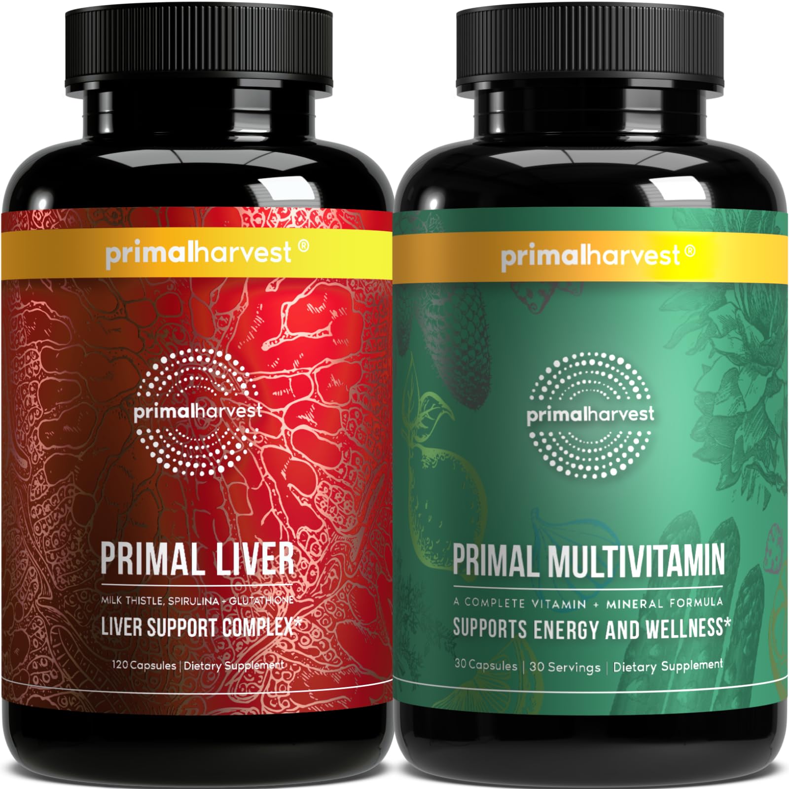 Primal Harvest Multivitamin & Liver Supplements for Women and Men Liver Support Complex with Alpha-Lipoic Acid, L-Cysteine HCL, L-Glutathione, Milk Thistle, and Spirulina