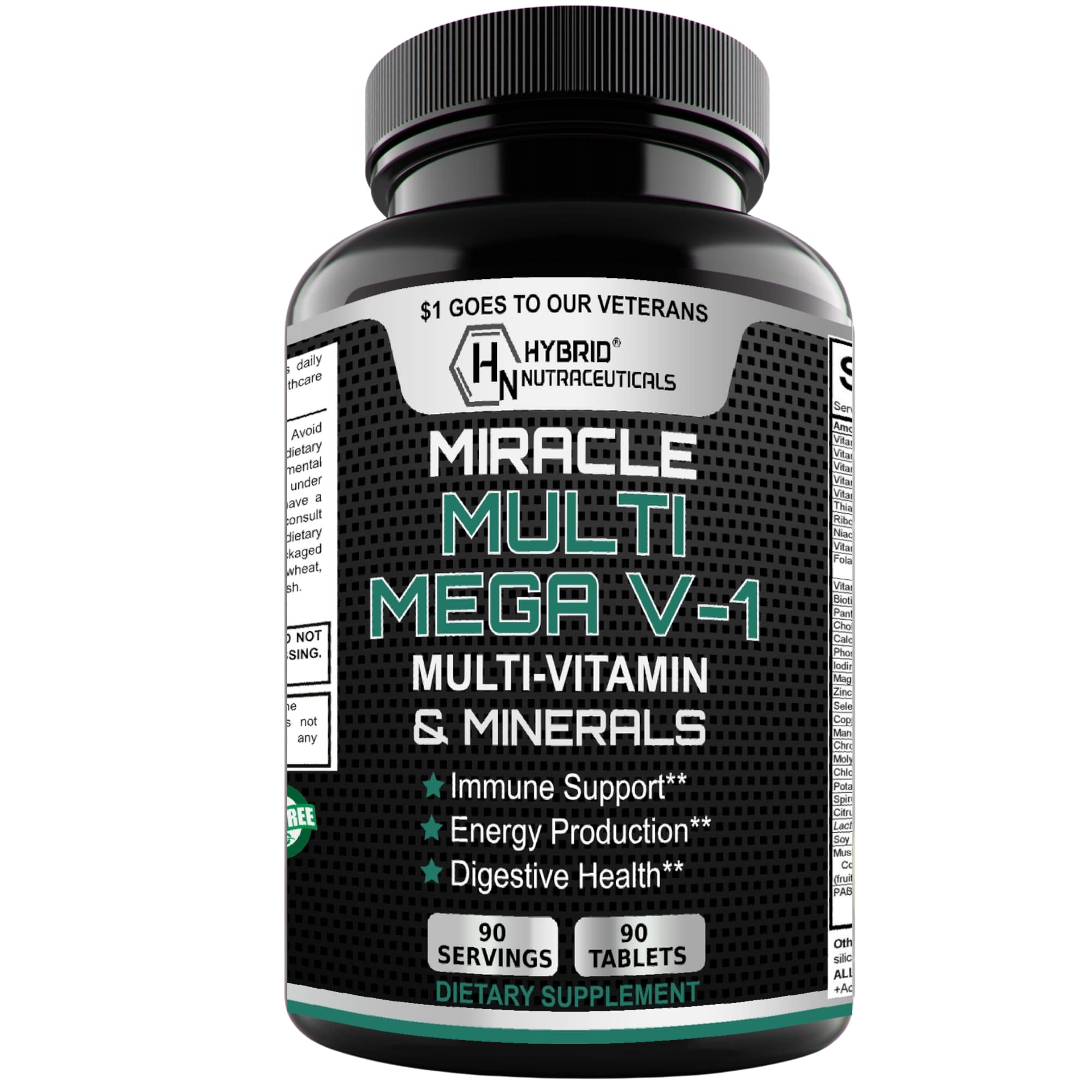 MEGA V-1 Multi-Vitamin, Superfood & Minerals - Daily Multivitamin with Probiotics, Digestive Enzyme, Mushroom Complex for Heart Health, Immune Support, Energy & Stamina - 90 Tablets