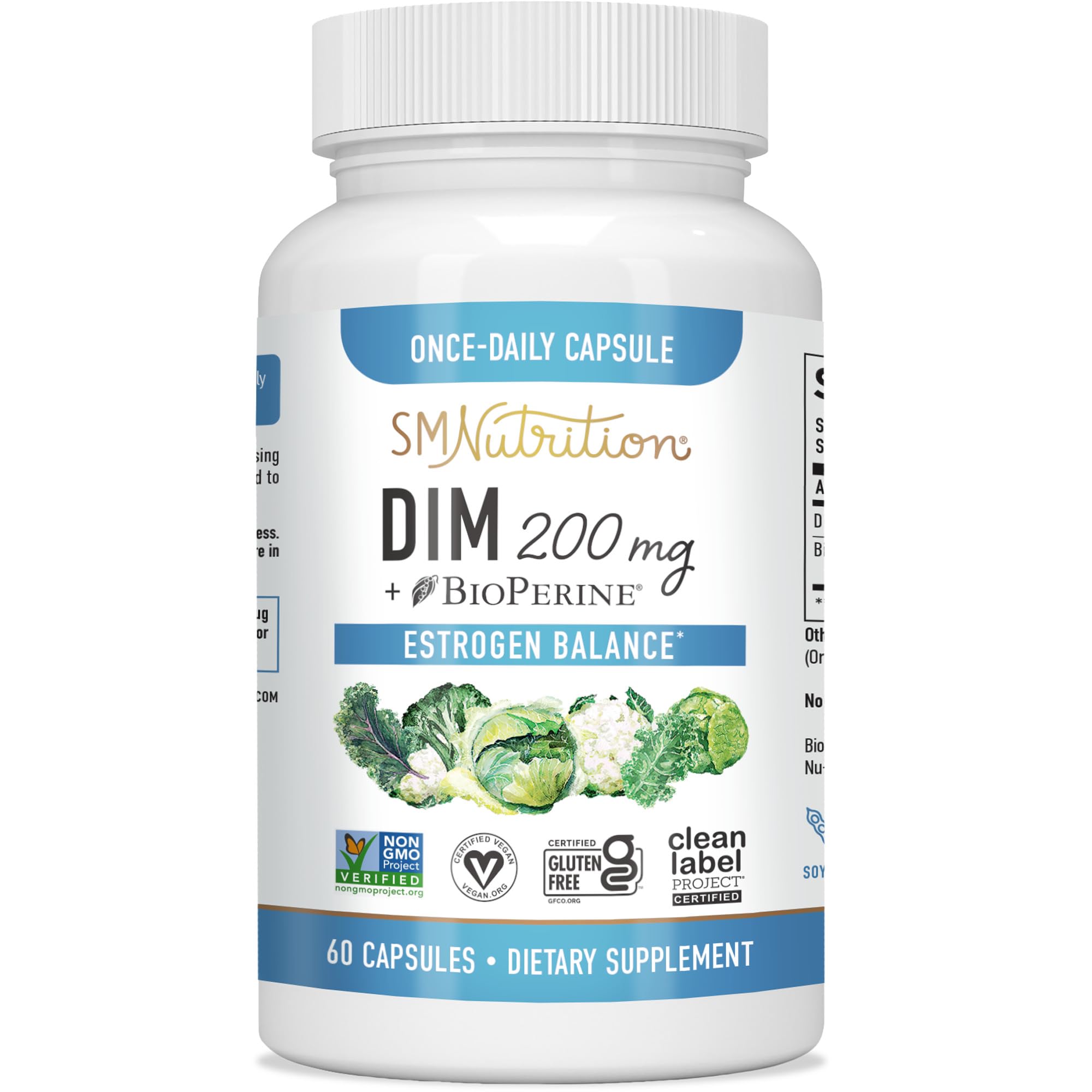 DIM Supplement 200 mg | Estrogen Balance for Women & Men | Hormone Balance, Hormonal Acne Supplements, Menopause Support, Antioxidant Support | Clean Label Project Certified, Vegan, Soy Free | 60 Ct.