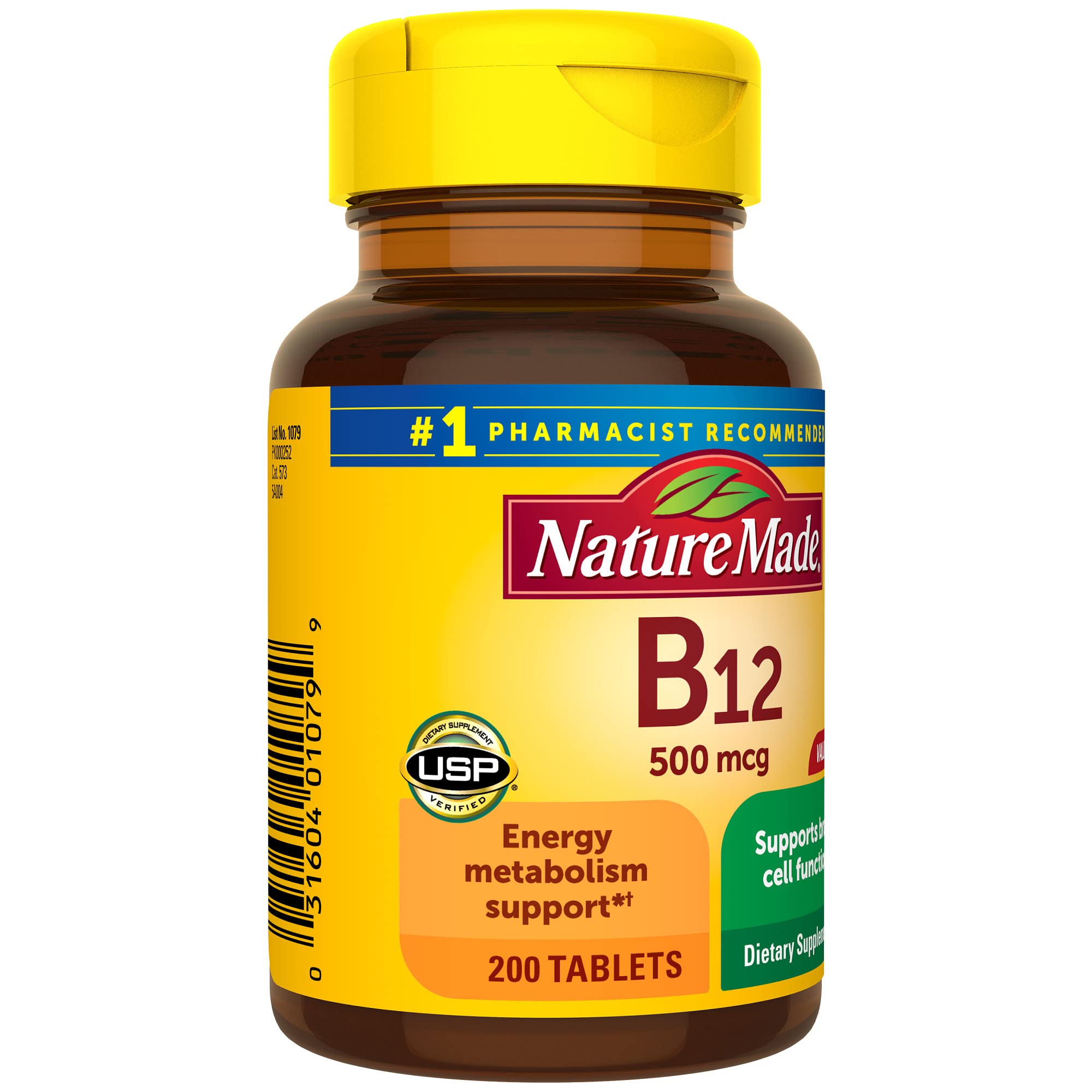 Nature Made Vitamin B12 500 mcg, Dietary Supplement for Energy Metabolism Support, 200 Tablets, 200 Day Supply