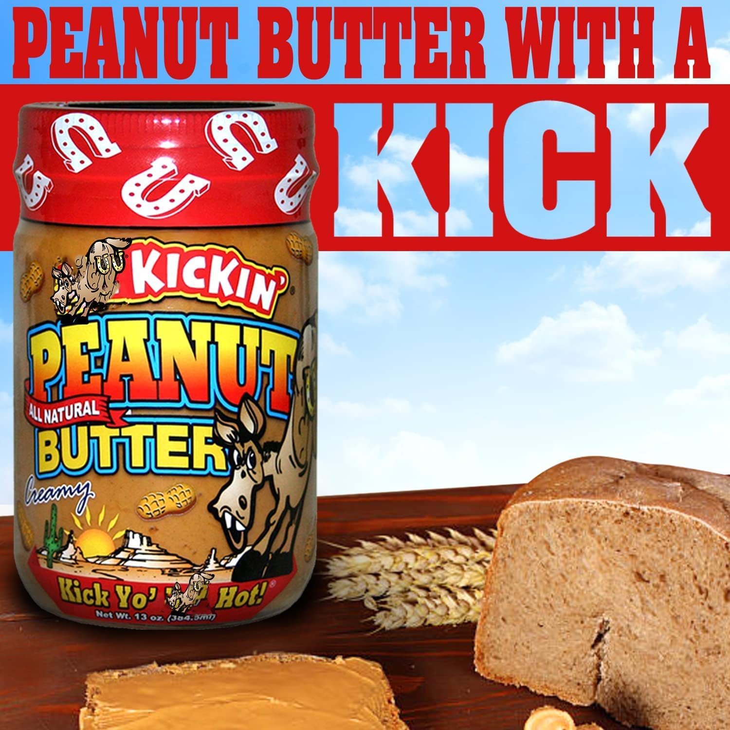 Kickin' Creamy Peanut Butter with Habanero Pepper - 13 Ounces - Premium Gourmet All Natural Spicy Peanut Butter - Perfect Snack Packed with Protein