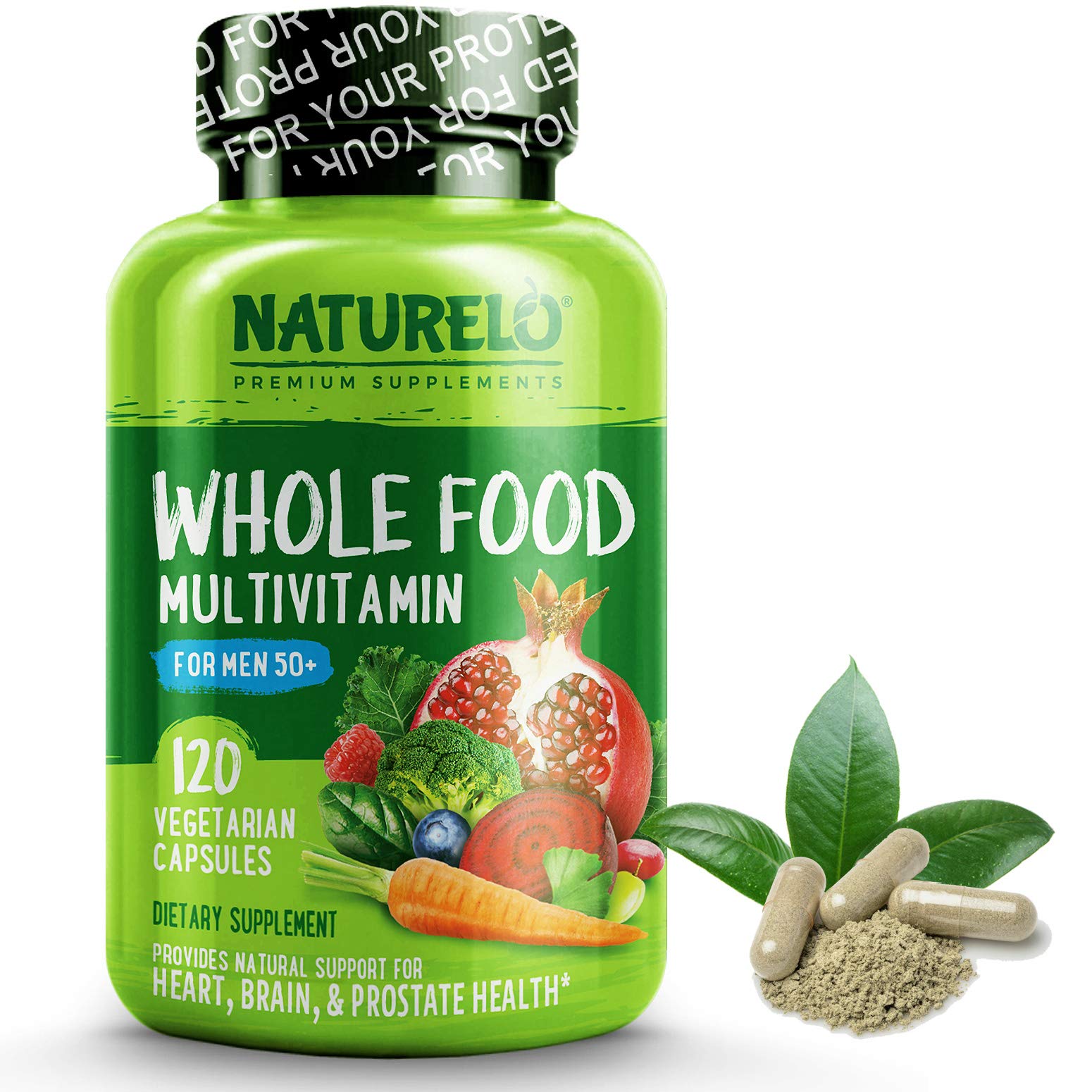 NATURELO Whole Food Multivitamin for Men 50+ - with Vitamins, Minerals, Organic Herbal Extracts - Vegan Vegetarian - for Energy, Brain, Heart and Eye Health - 120 Capsules