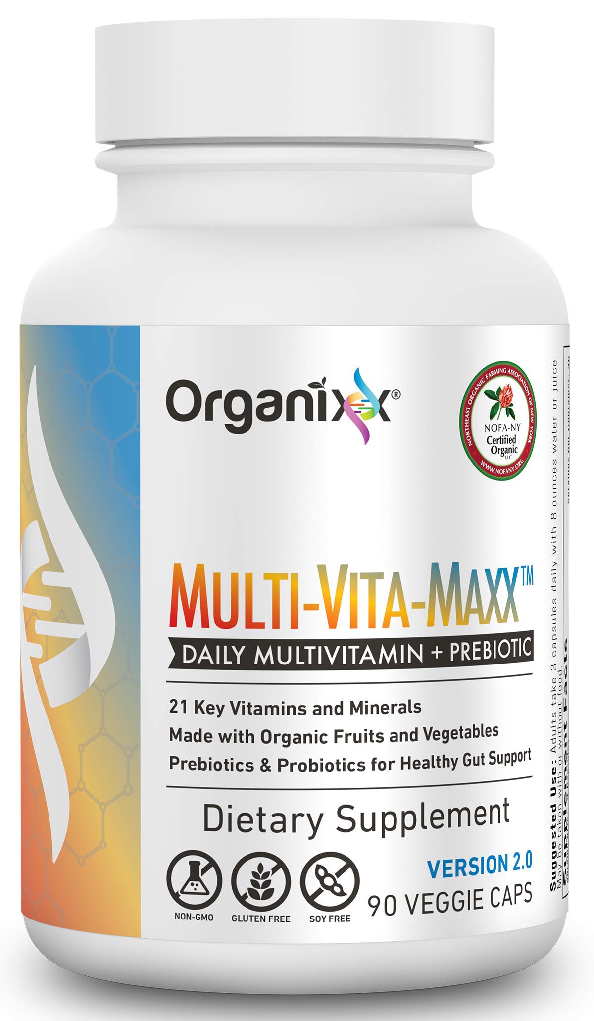 Organixx Multi-Vita-Maxx Whole Food Multivitamin Vegan Fermented Vitamin Supplement with Organic Fruits and Veggies, Digestive Health and Immune Support, Maximum Bioavailability, 90 Gel Capsules