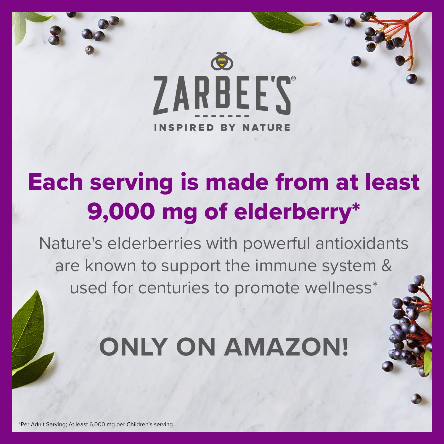 Zarbee's Immune Support Gummies for The Whole Family, Elderberry, Vitamins C, D & Zinc, Natural Berry, 90 Count