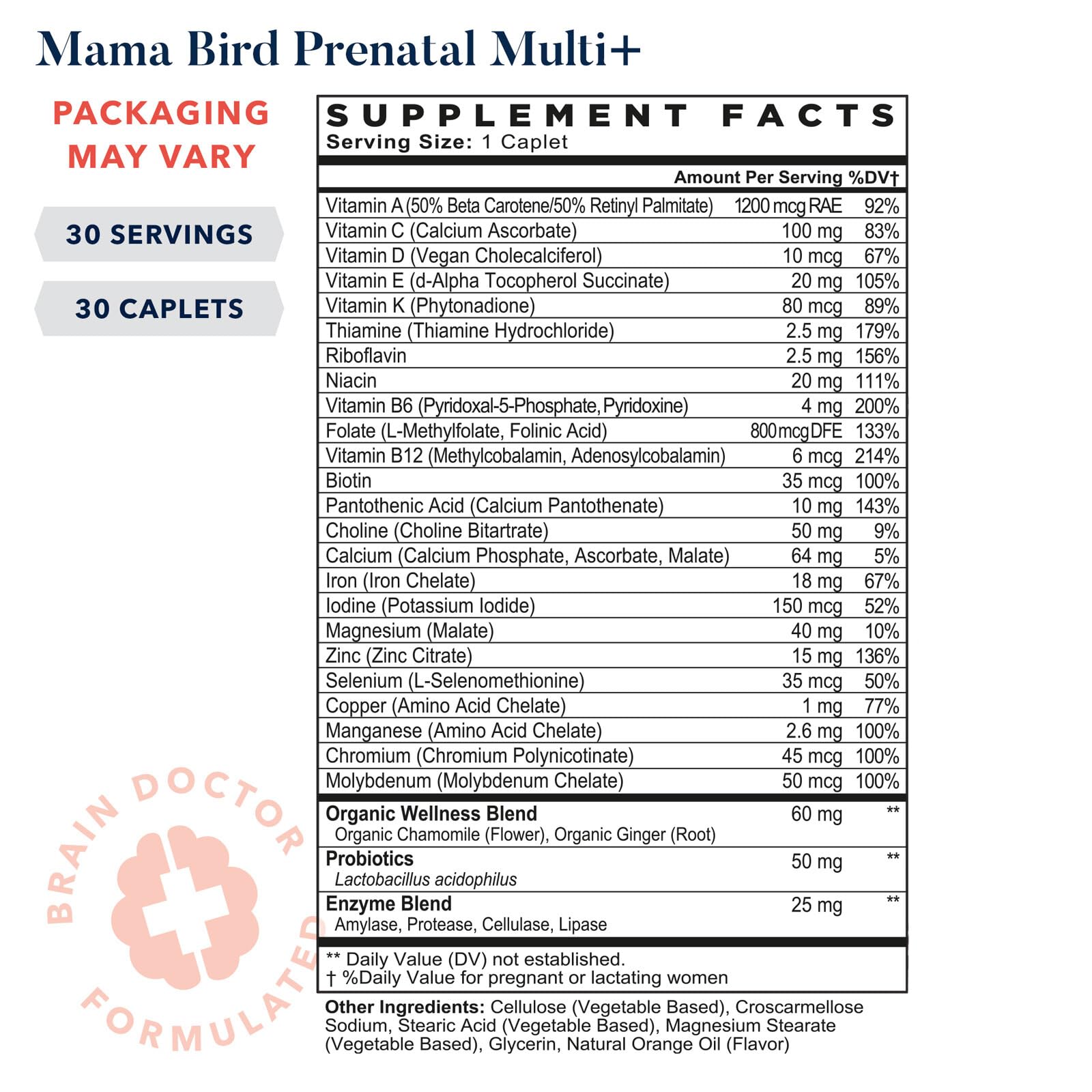 Best Nest Wellness Mama Bird Prenatal Vitamin, Methylated Prenatal Vitamins, Organic Herbal Blend, Vegan, w/Methylfolate (Folic Acid for Pregnant Women), B12, Once Daily, 30 Ct