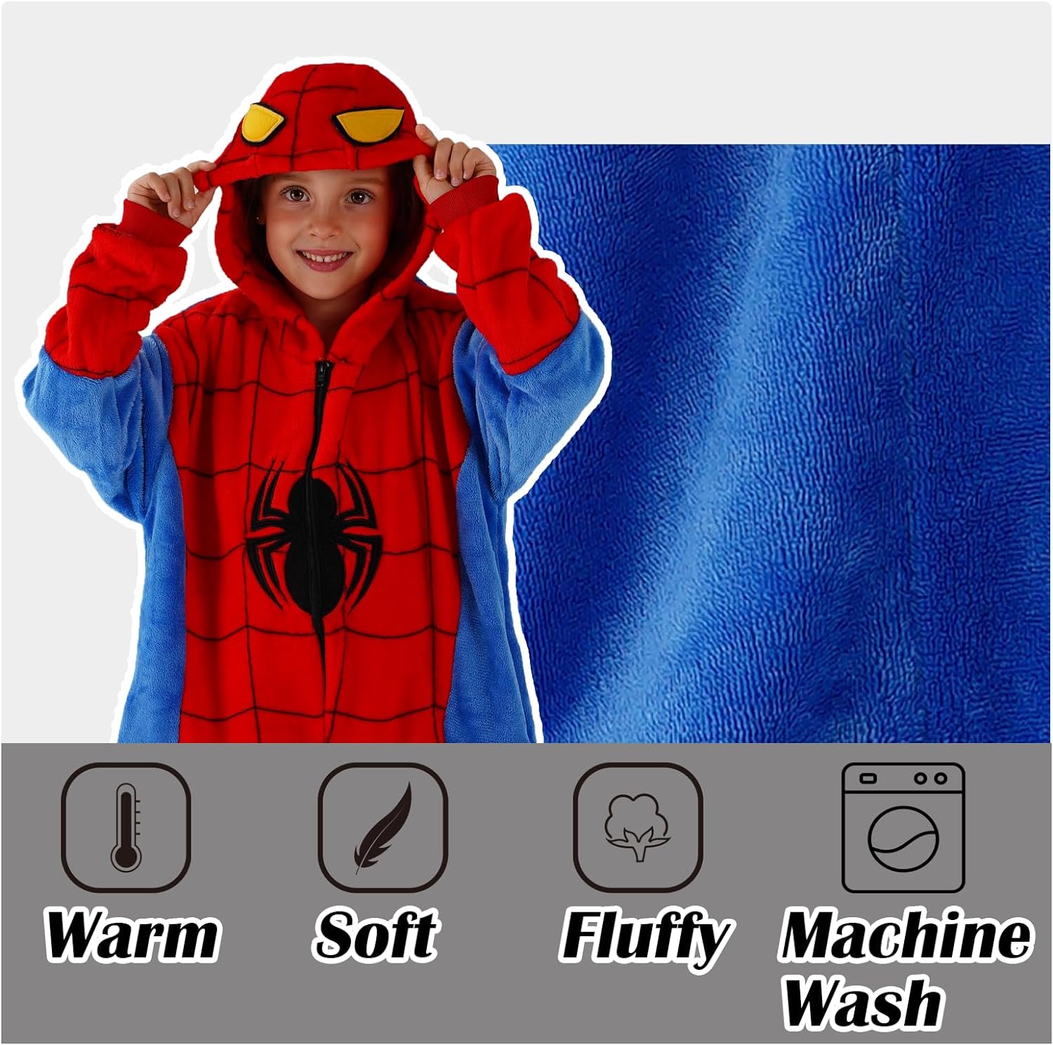 SCOPUCI Unisex Children Animal Onesie Pajamas, Flannel Halloween Cosplay Costume for 2-11 Years Boys Girls, Kids One Piece Homewear Sleepwear Red