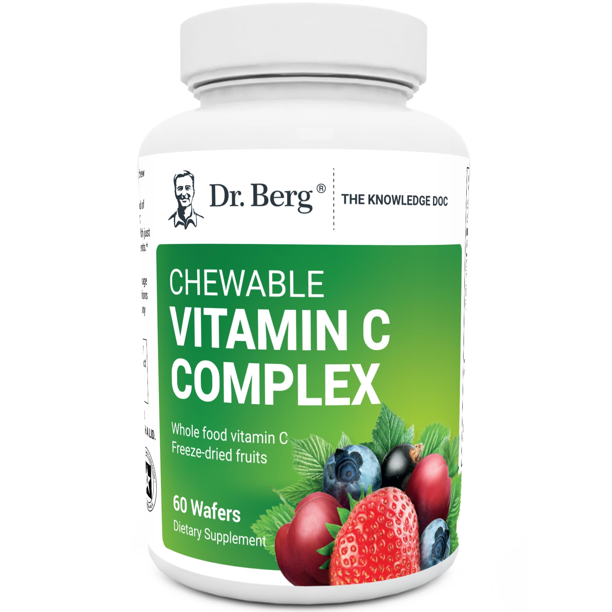 Dr. Berg's Vitamin C Complex Whole Food (60 Chewable) 100% Natural Vitamin C from Just 4 Berries, Non-GMO