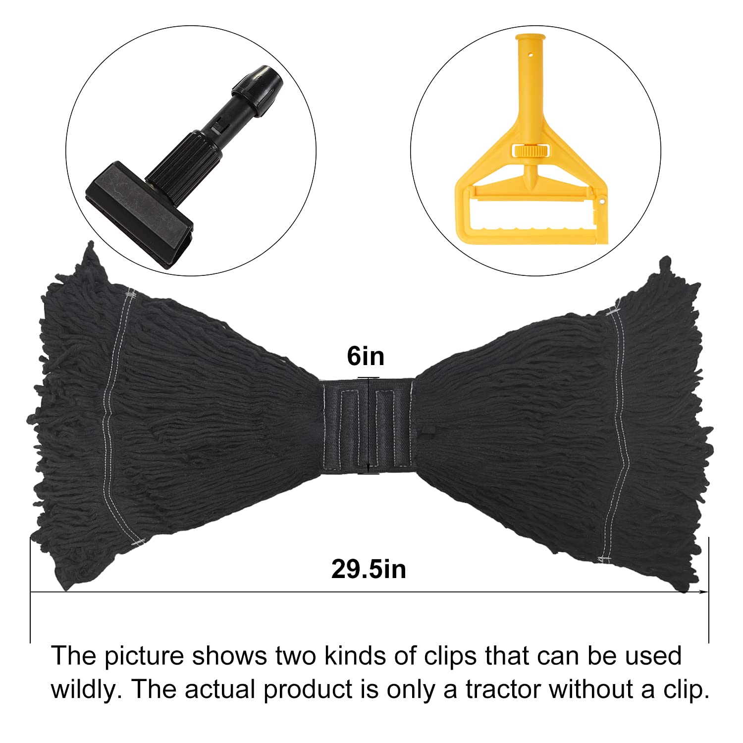 Mop Head Replacement Commercial Mop Head Cotton String Mop Replacement Head,6 Inch Heavy Duty Mopheads, Wet Industrial Cleaning Mop Head for Home, Industrial and Commercial Use-Black-3pc