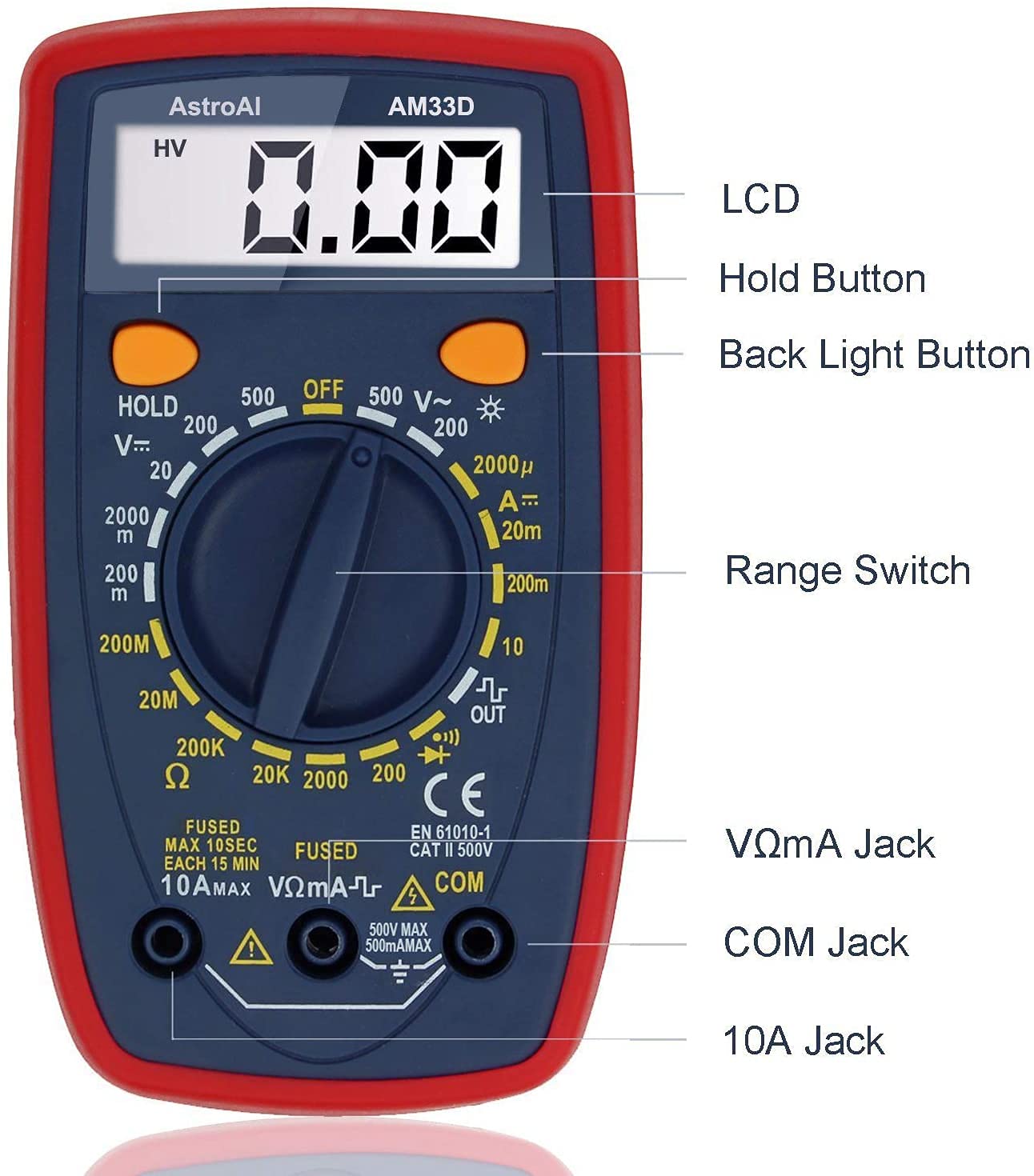 AstroAI Multimeter Tester 2000 Counts Digital Multimeter with DC AC Voltmeter and Ohm Volt Amp Meter ; Measures Voltage, Current, Resistance; Tests Live Wire, Continuity