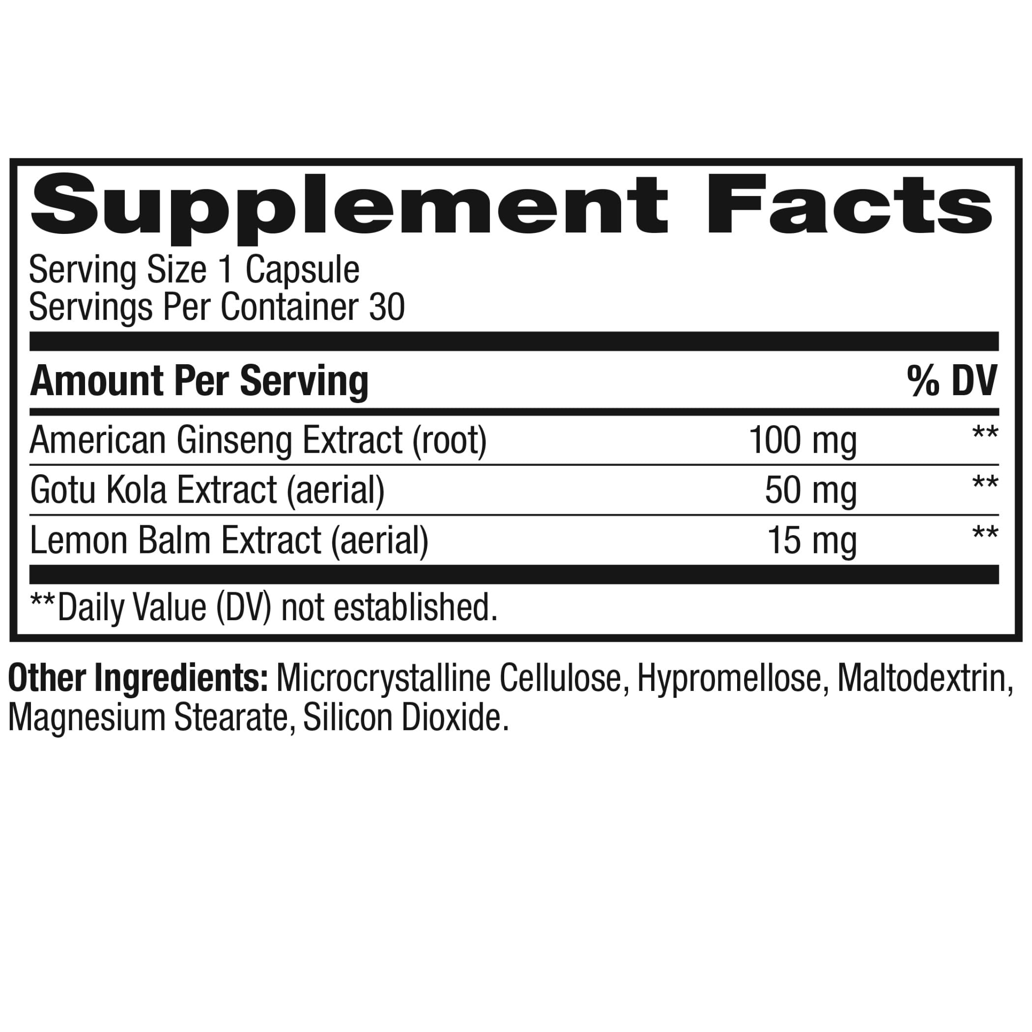 OLLY Focus Adaptogen, Ginseng, Gotu Kola, Mood Support Supplement, Vegetarian Capsules - 30ct