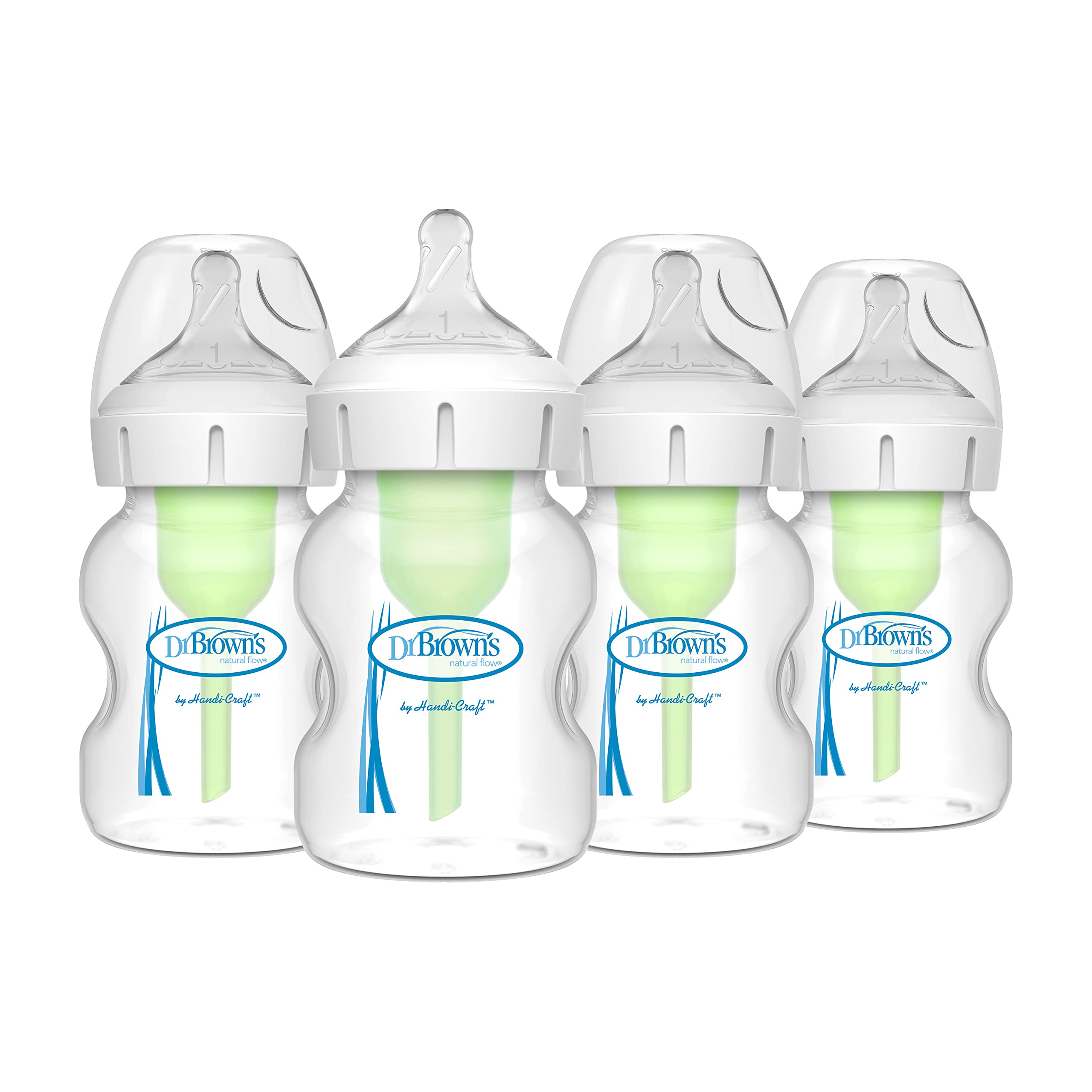 Dr. Brown’s Natural Flow® Anti-Colic Options+™ Wide-Neck Baby Bottles 5 oz/150 mL, with Level 1 Slow Flow Nipple, 4 Pack, 0m+