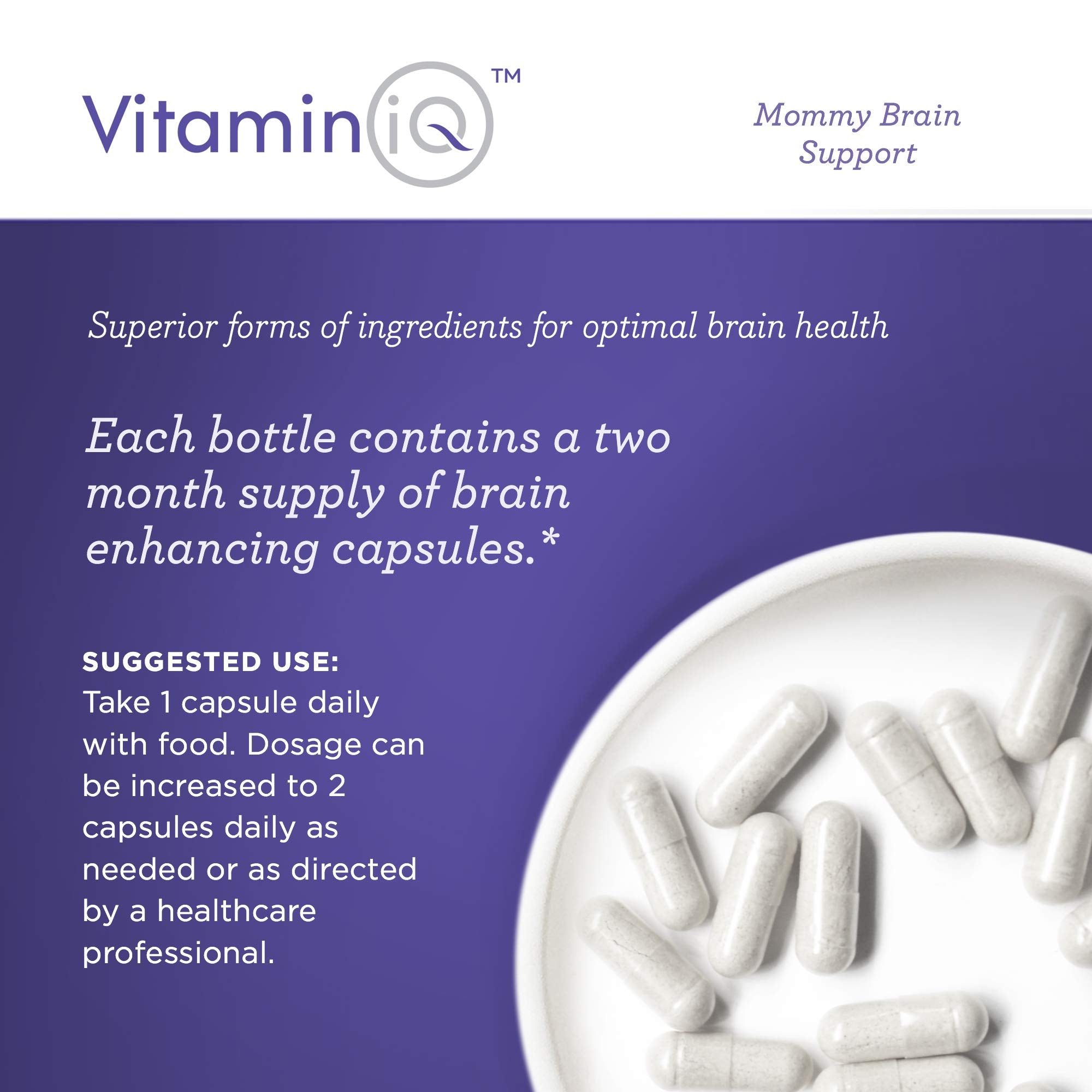 VitaminIQ Mommy Brain Postnatal Supplement (60 Capsules) for Cognitive Health, Mood, Energy with GPC and CDP Choline, Phosphatidylserine, Omega-3 DHA