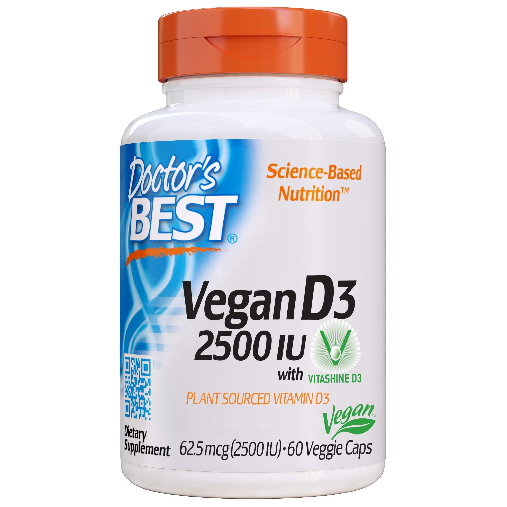 Doctor's Best Vitamin D3 2500IU with Vitashine D3, Non-GMO, Vegan, Gluten & Soy Free, Regulates Immune Function, Supports Healthy Bones, 60 Count