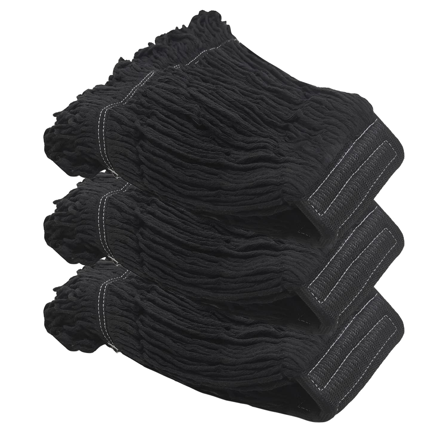 Mop Head Replacement Commercial Mop Head Cotton String Mop Replacement Head,6 Inch Heavy Duty Mopheads, Wet Industrial Cleaning Mop Head for Home, Industrial and Commercial Use-Black-3pc