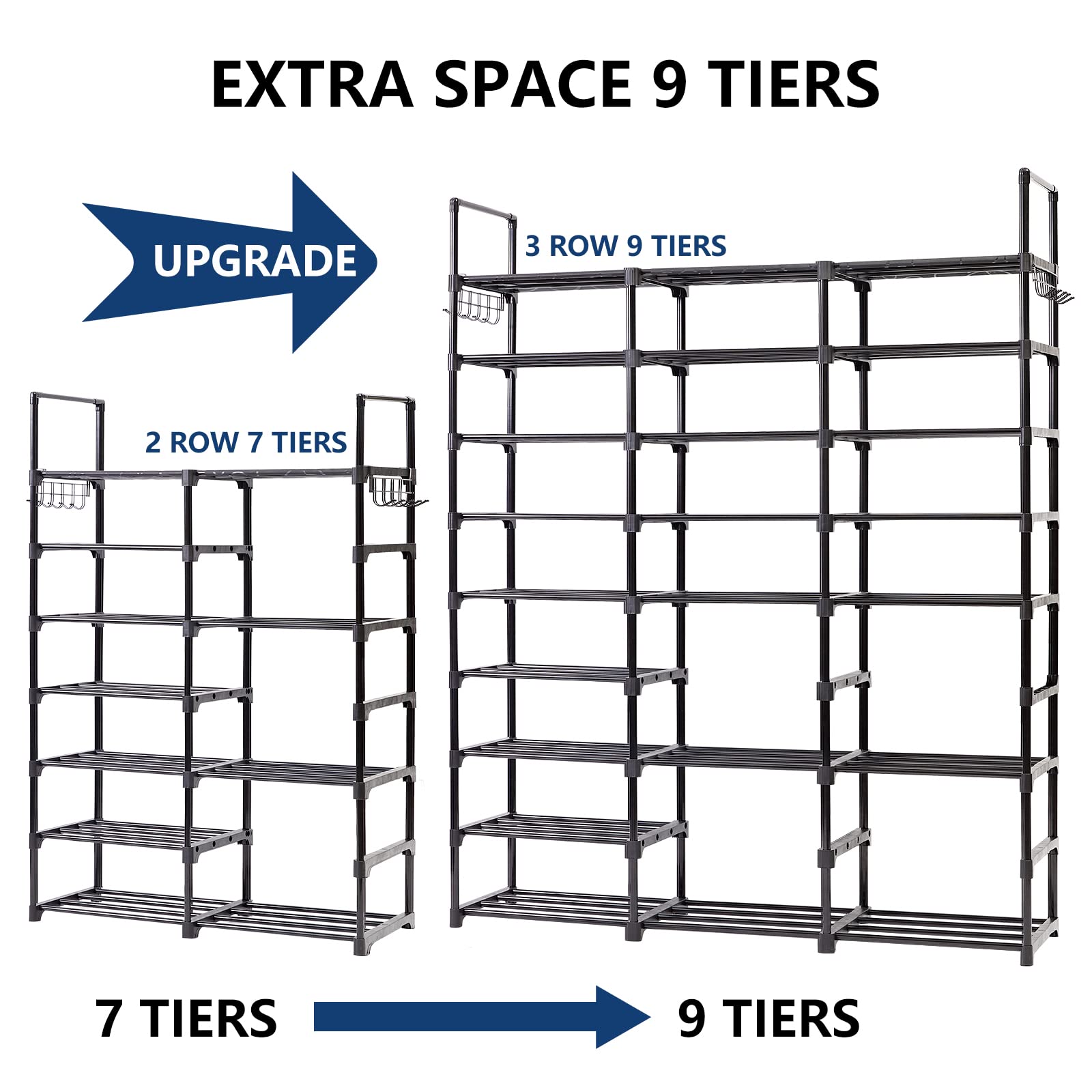 Mavivegue 9 Tiers Metal Shoe Rack Organizer, 50-55 Pairs Large Tall Shoe Storage,Shoe Holder,Shoe Stand,Vertical Free Standing Shoe Shelf,Large Boot Rack Organizer for Entryway, Closet, Garage