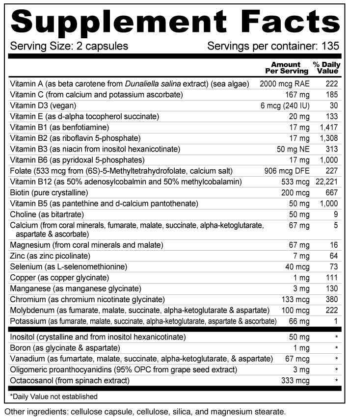 Wellness Resources Daily Energy Multiple Vitamin - 100% coenzyme B Vitamins Including Methylfolate and Methylated B12 with Other Important Cofactors for Energy, Stress, and Mood (270 Capsules)