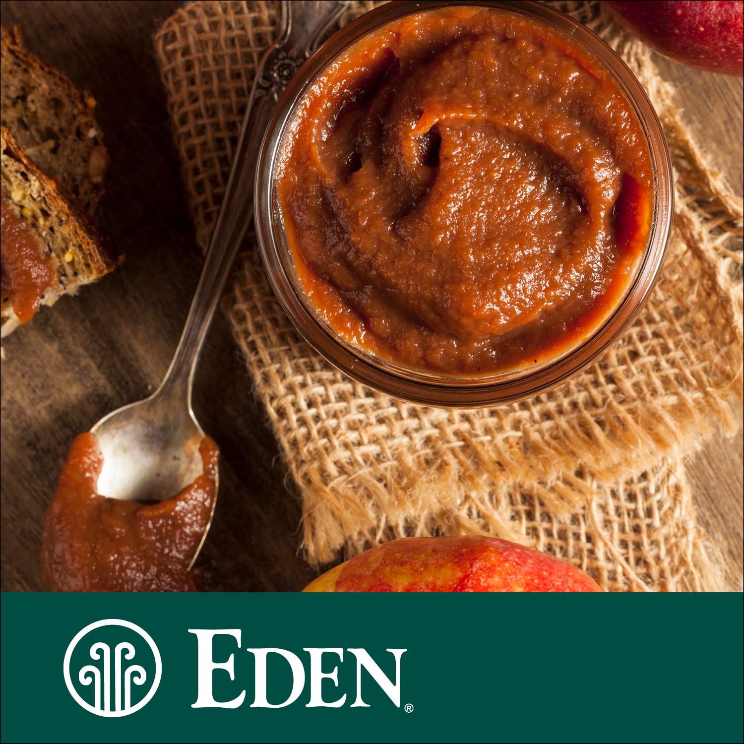 Eden Organic Apple Butter Spread, No Sugar Added, Great Lakes Apples, Slow Kettle Simmered, 17 oz Glass Jar