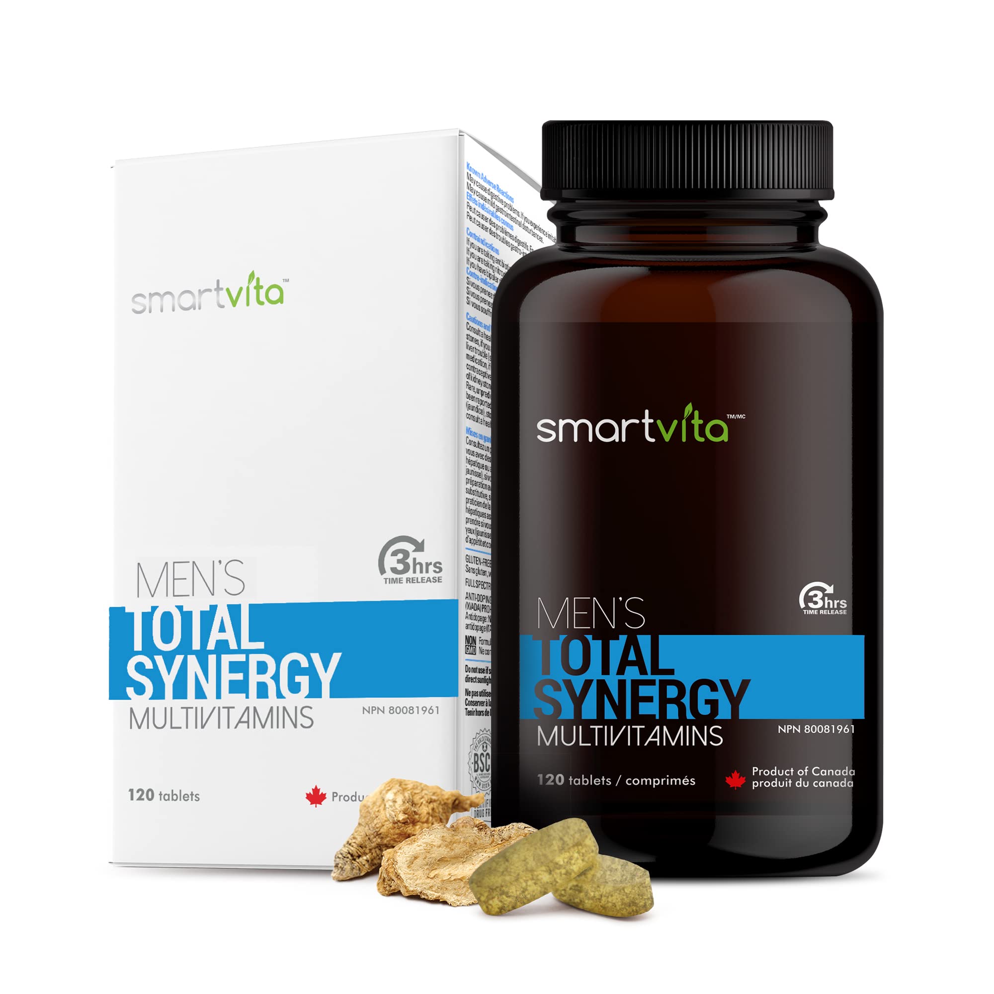 Smartvita - Total Synergy Multivitamins for Men, Vegan Multivitamins and Saw Palmetto for Men for Energy/Vitality, Brain, Heart and Eye Health, for Men Ages 25-65 Plus, 120 Tablets